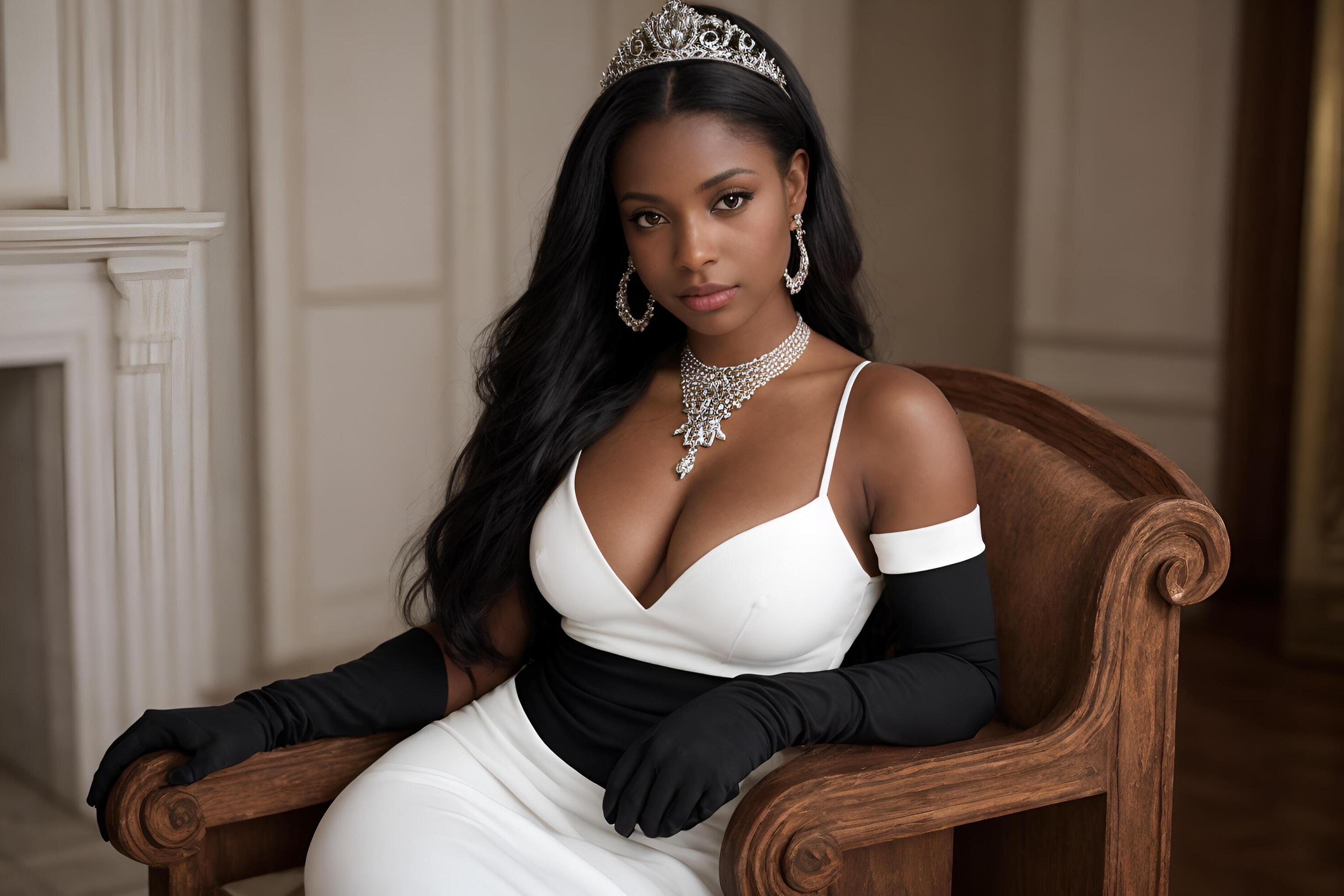 Black Woman Wearing Crown and Sitting on Throne Chair. Stock Free