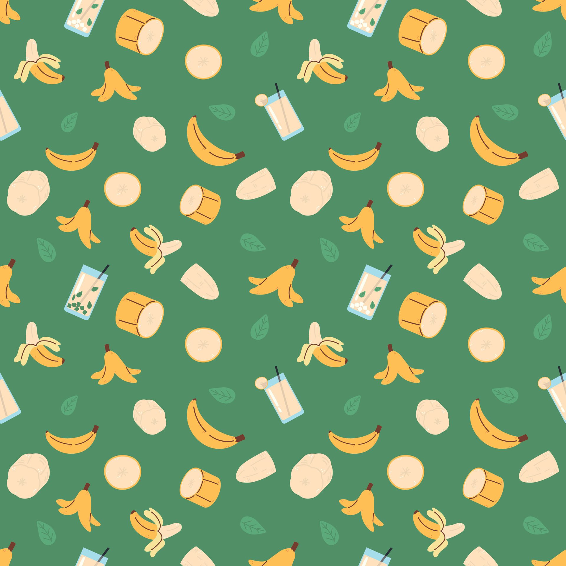 Banana Seamless Pattern, banana juice, smoothie Free Vector