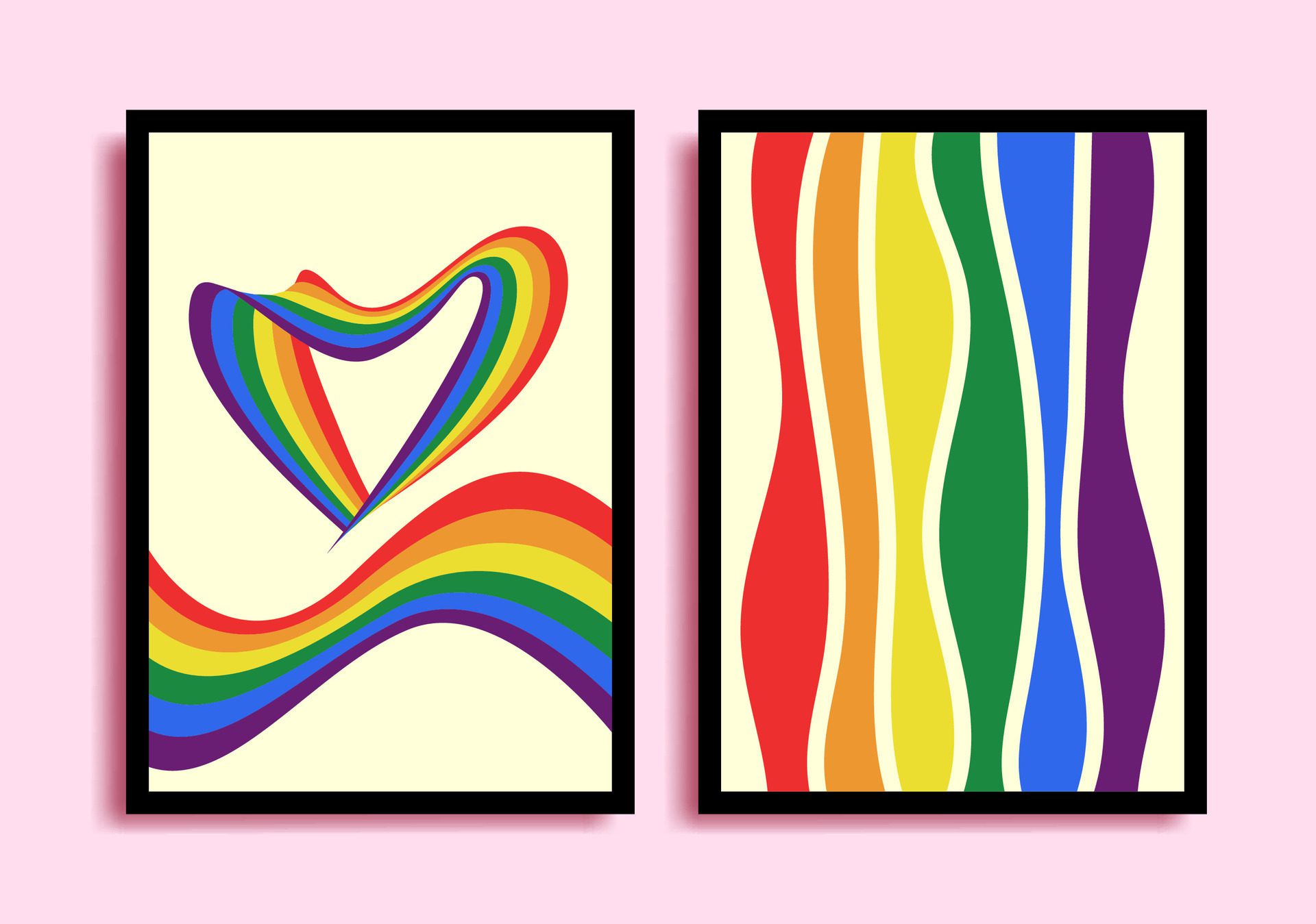 set of abstract LGBT pride month background, wall decor, banner, wallpaper, wall decor, poster, greetings card Free Vector