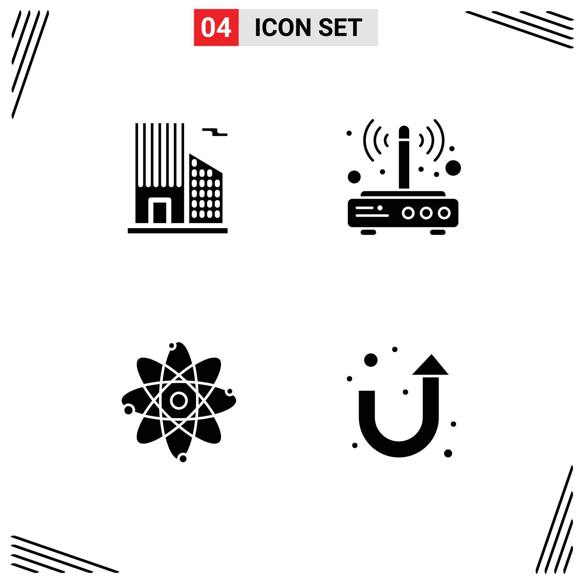 Solid Glyph Pack of 4 Universal Symbols of building education modem connection arrow Editable Vector Design Elements Stock Free