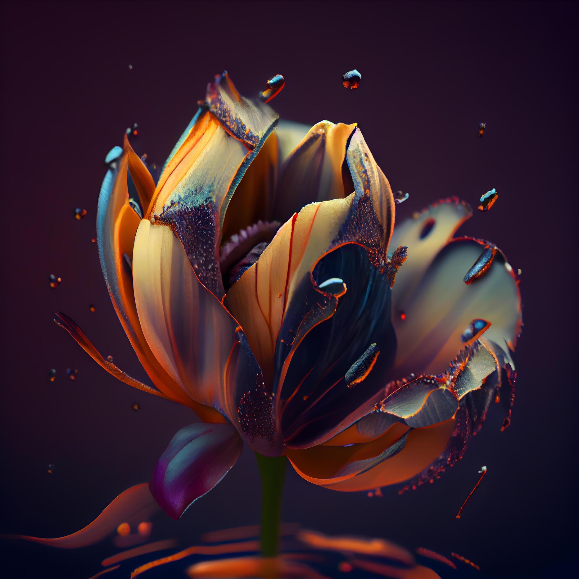 Beautiful water lily flower on dark background. 3d render, Image Stock Free