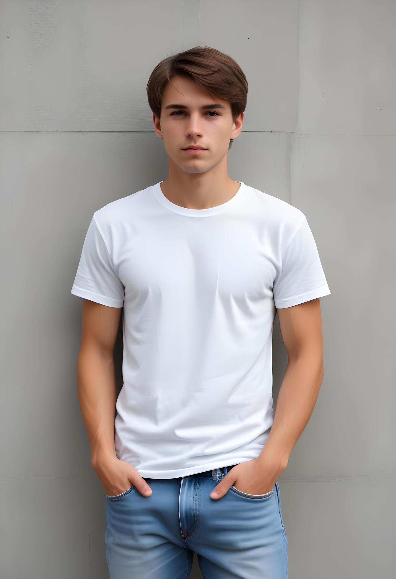 Portrait of a handsome young man in white t-shirt Stock Free