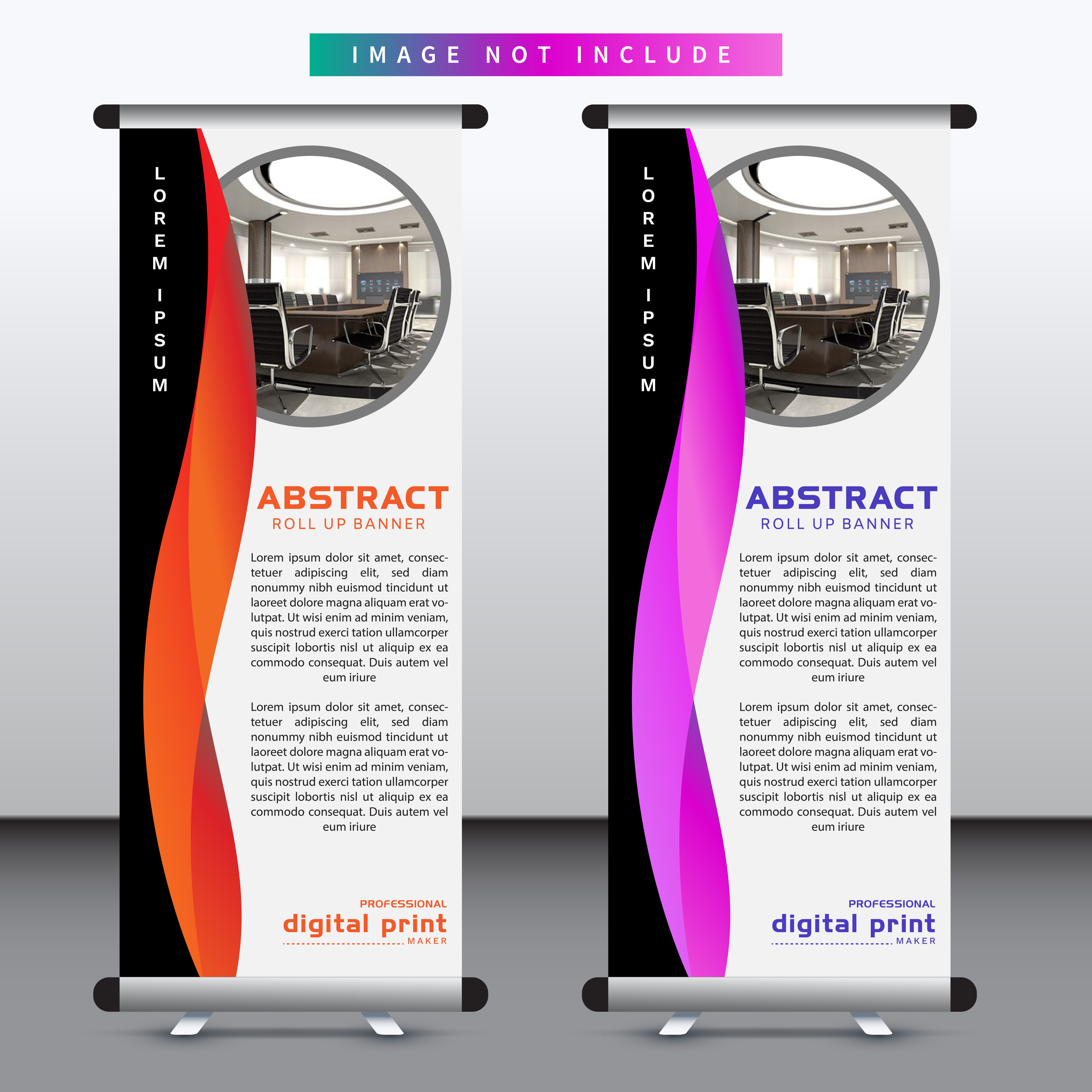 vertical roll up banner design with wavy red and purple design Free Vector