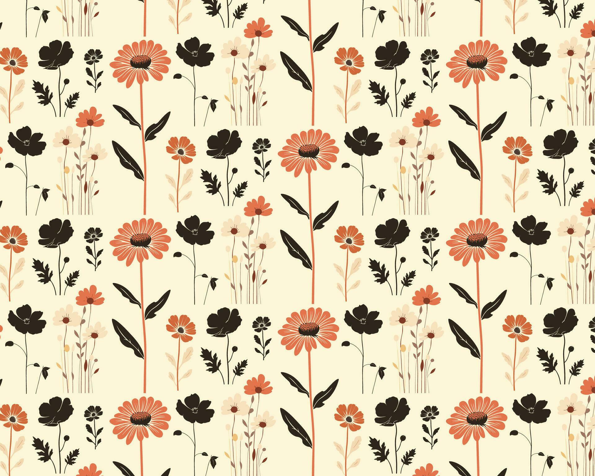 Orange and Black Flowers on a Light Beige Background Stock Free