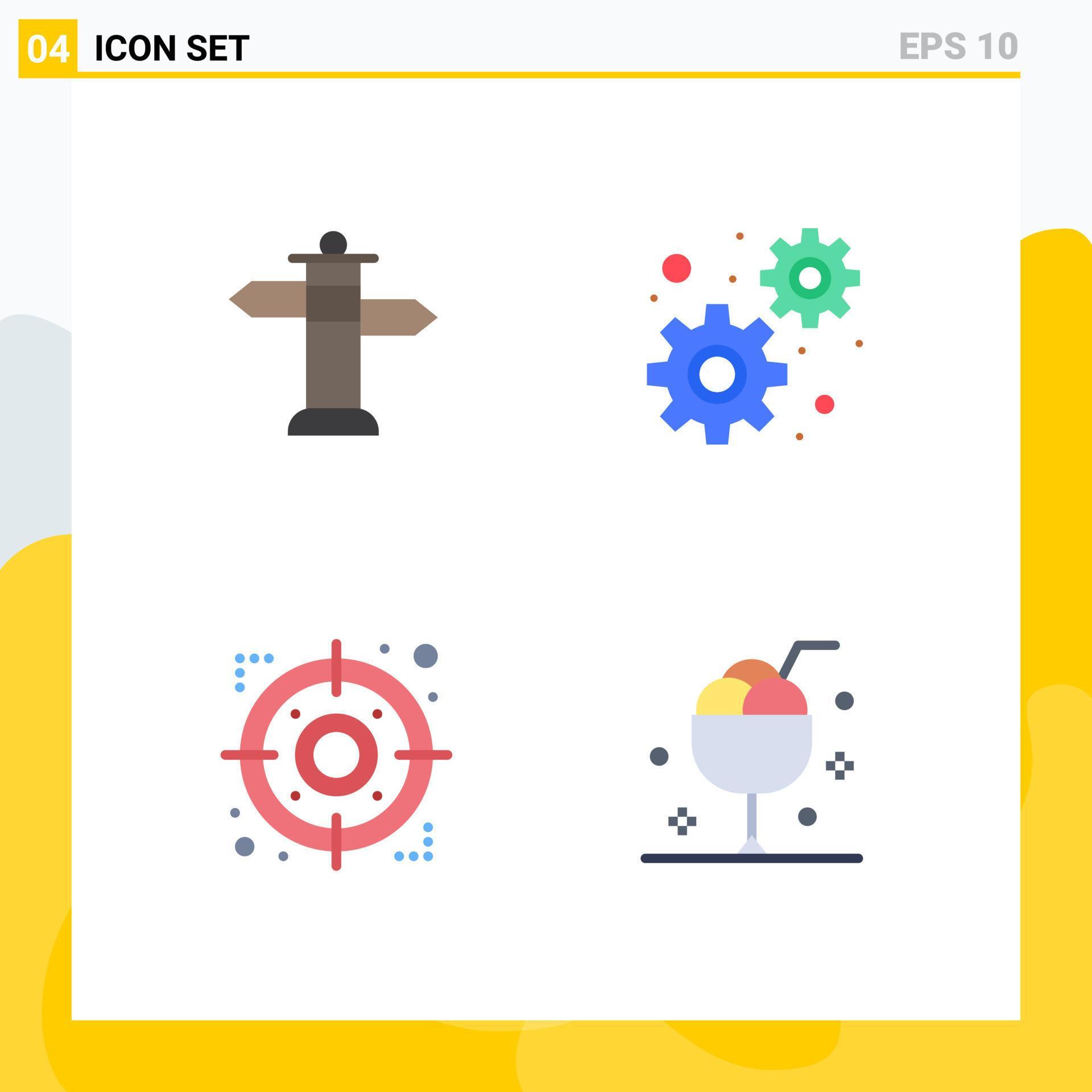 Set of 4 Commercial Flat Icons pack for navigation focus development arrow dessert Editable Vector Design Elements Stock Free