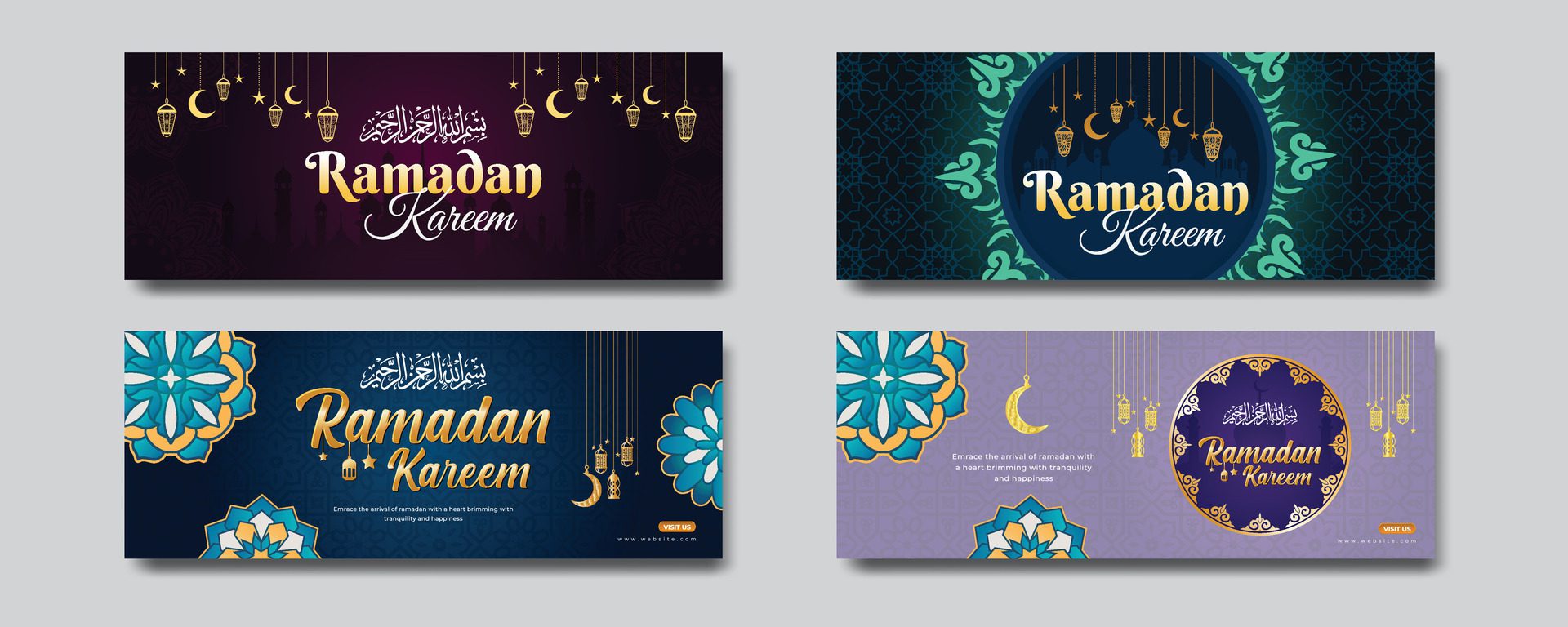 4 different Ramadan Kareem Greetings Banner Set Design Template Free Vector