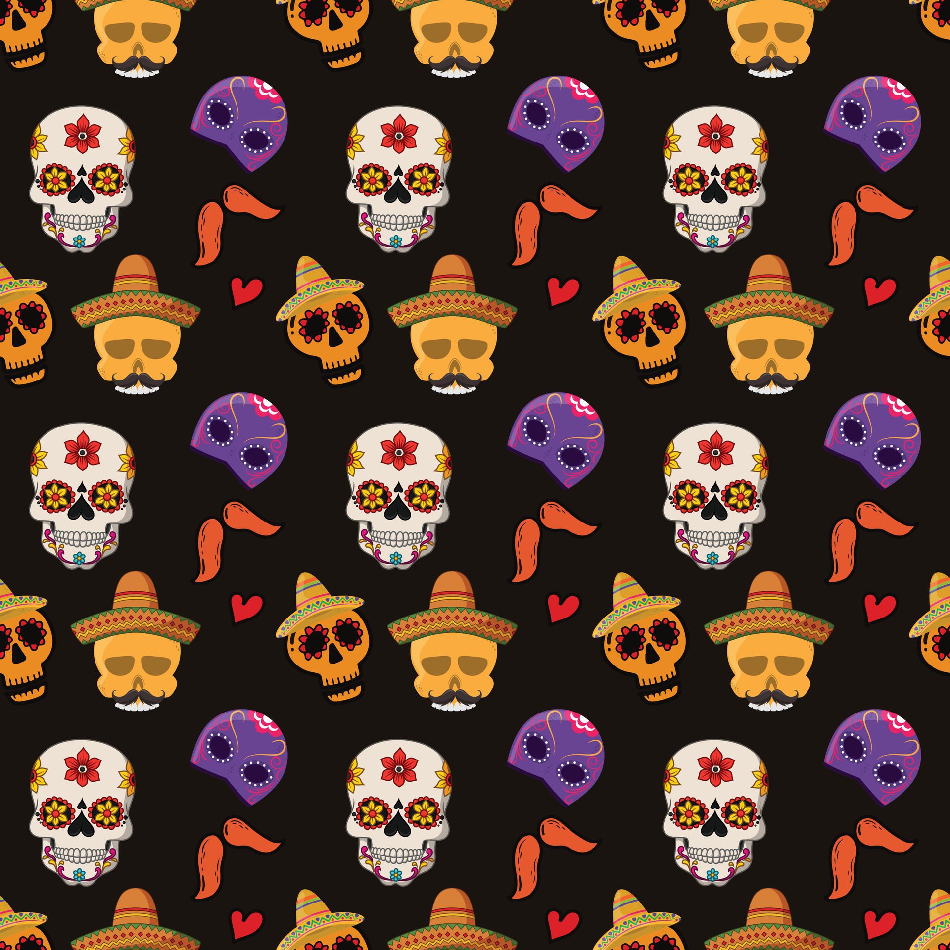 Sugar Skulls Seamless Pattern Design Free Vector