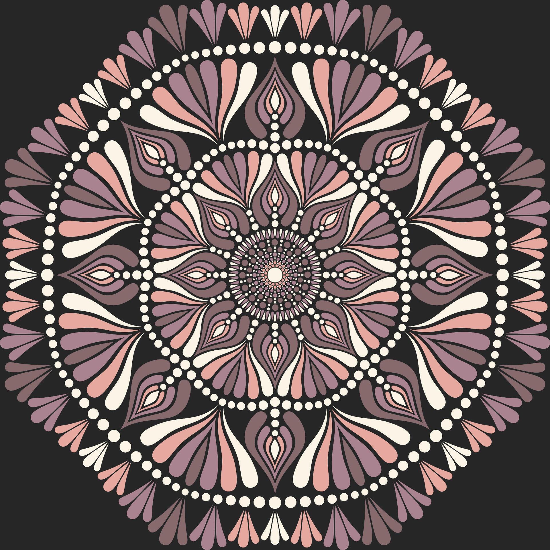 Flower mandala dot painting with black background. Stock Free