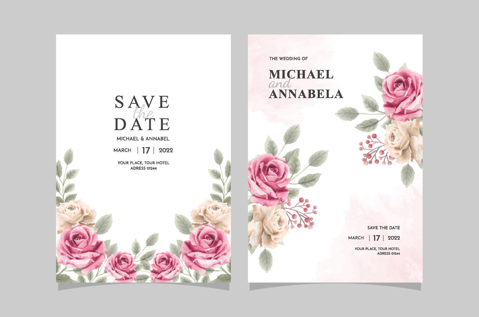 Floral wedding invitation template with beautiful flowers Stock Free