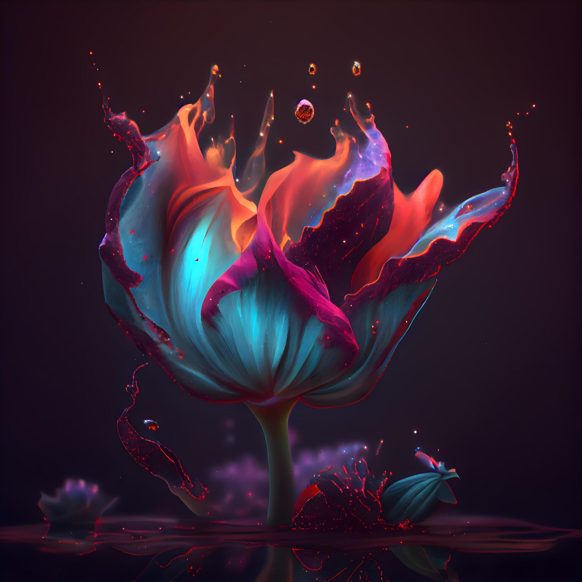 Beautiful abstract flower on dark background. 3d rendering, 3d illustration., Image Stock Free