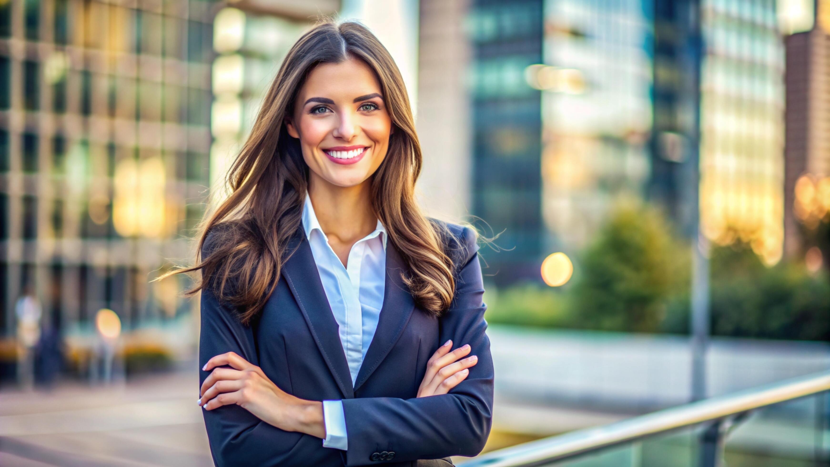 A Young happy pretty smiling professional business woman Stock Free