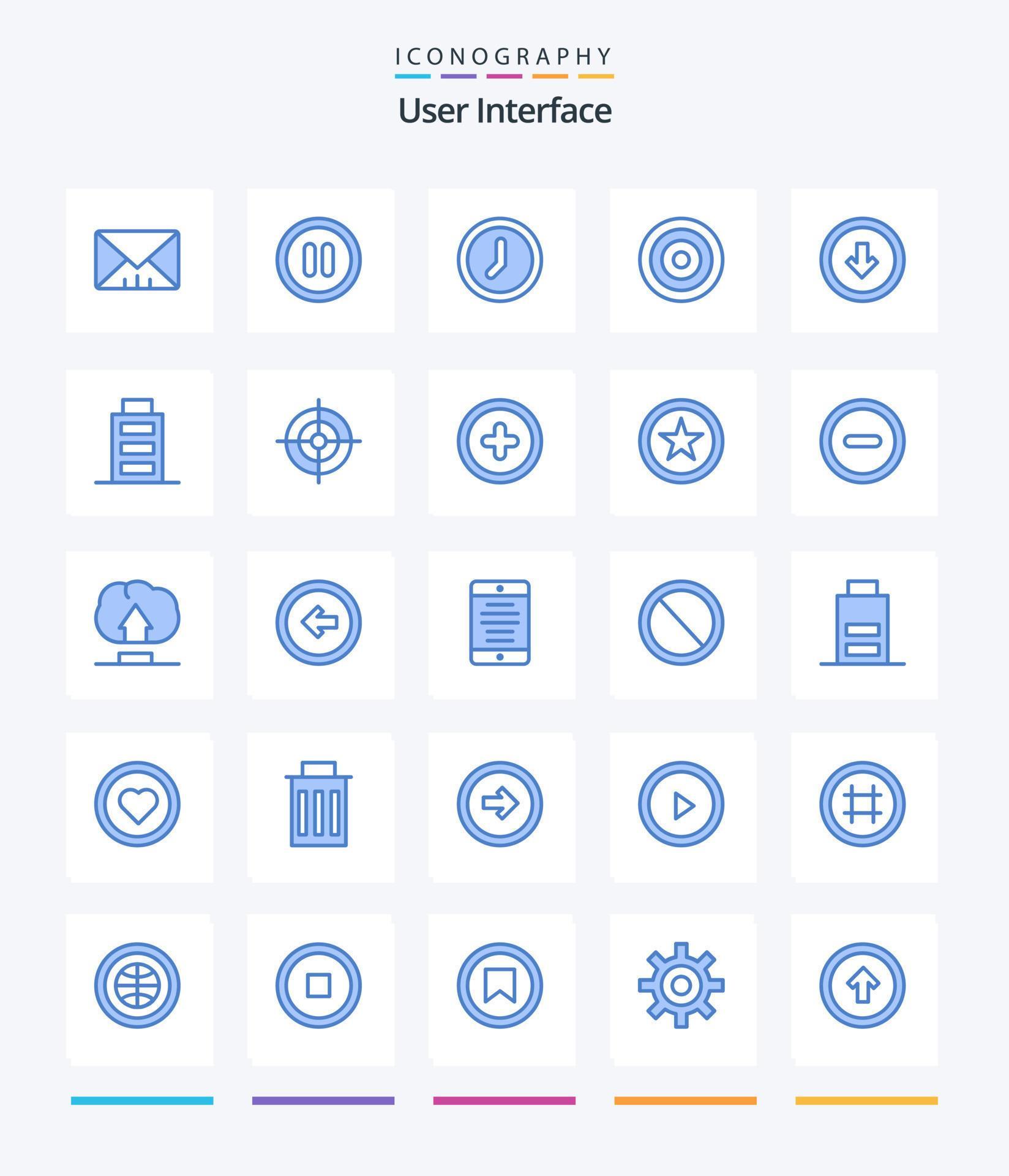 Creative User Interface 25 Blue icon pack Such As user interface. button. time. arrow. line Stock Free