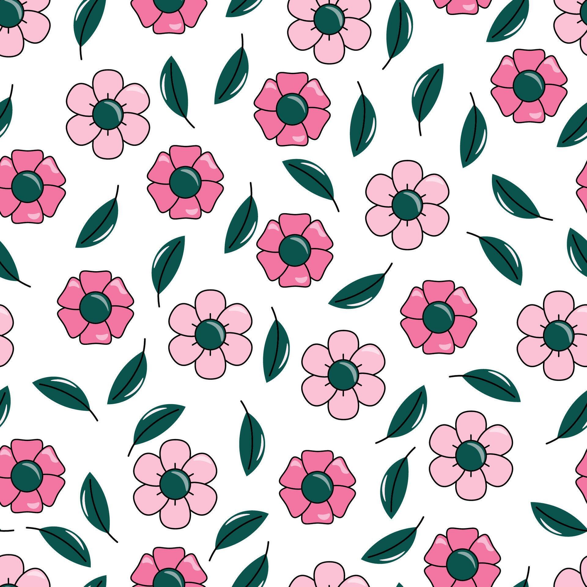 Summer seamless pattern with cute flowers in cartoon style. Stock isolated image on a white background. Creative texture for fabric, paper. Stock Free