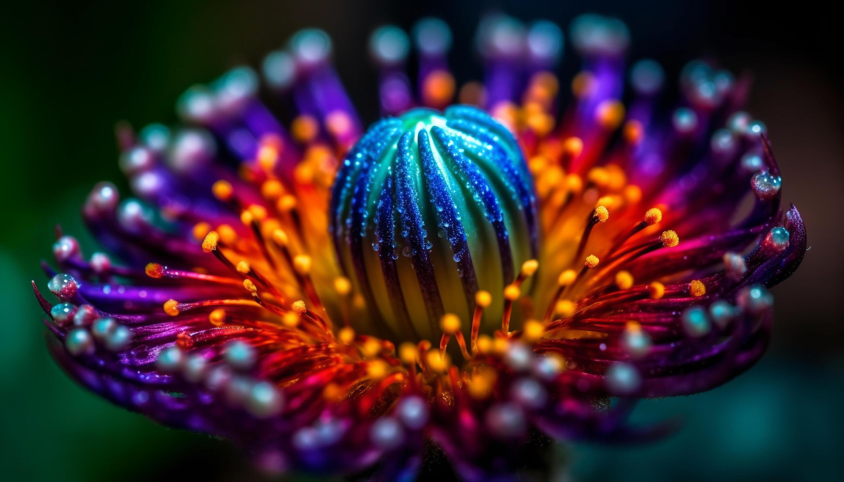 Vibrant purple flower head with dew, close up in nature beauty generated by AI Stock Free