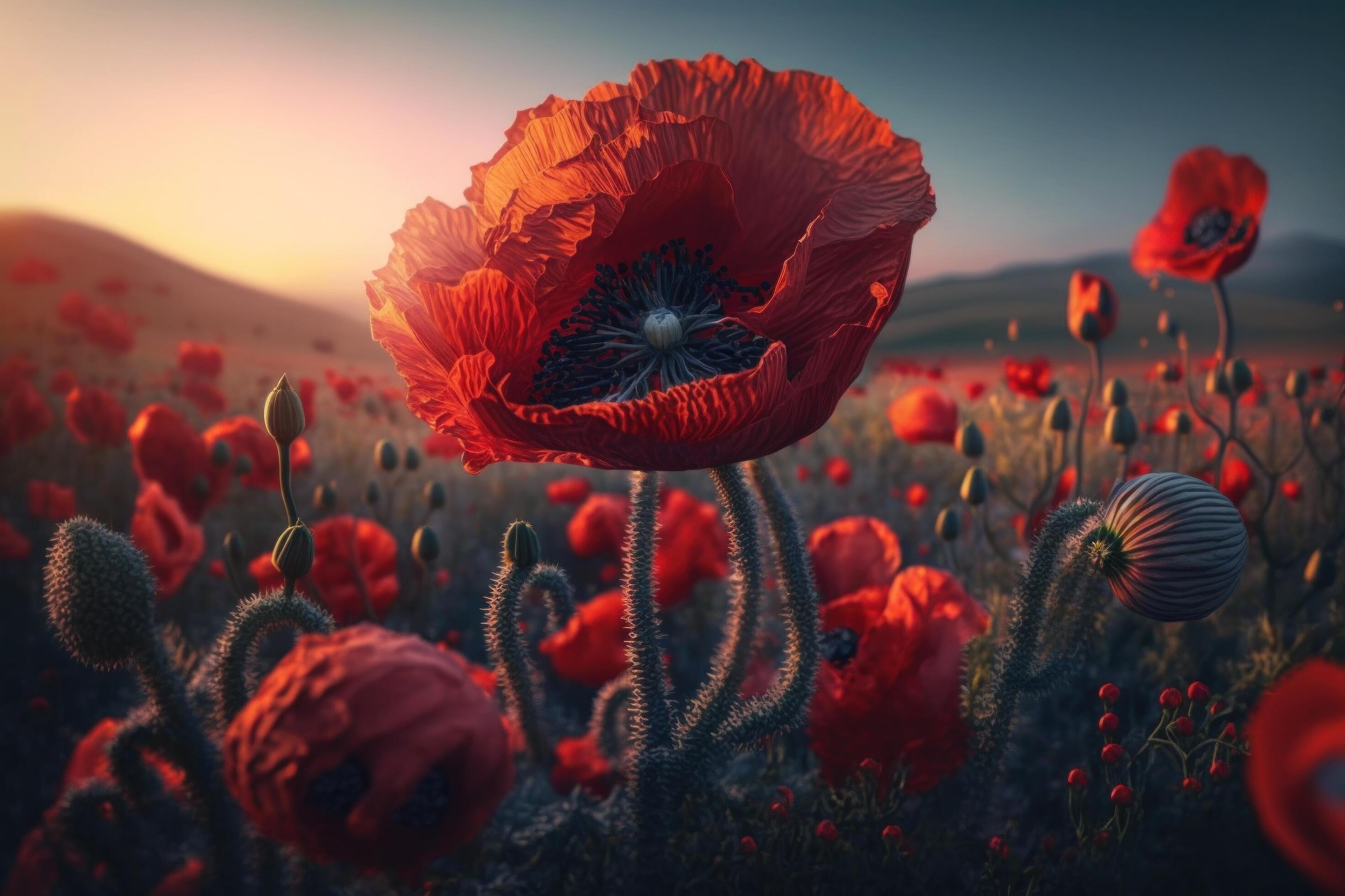 Poppy flower meadow. Illustration Stock Free