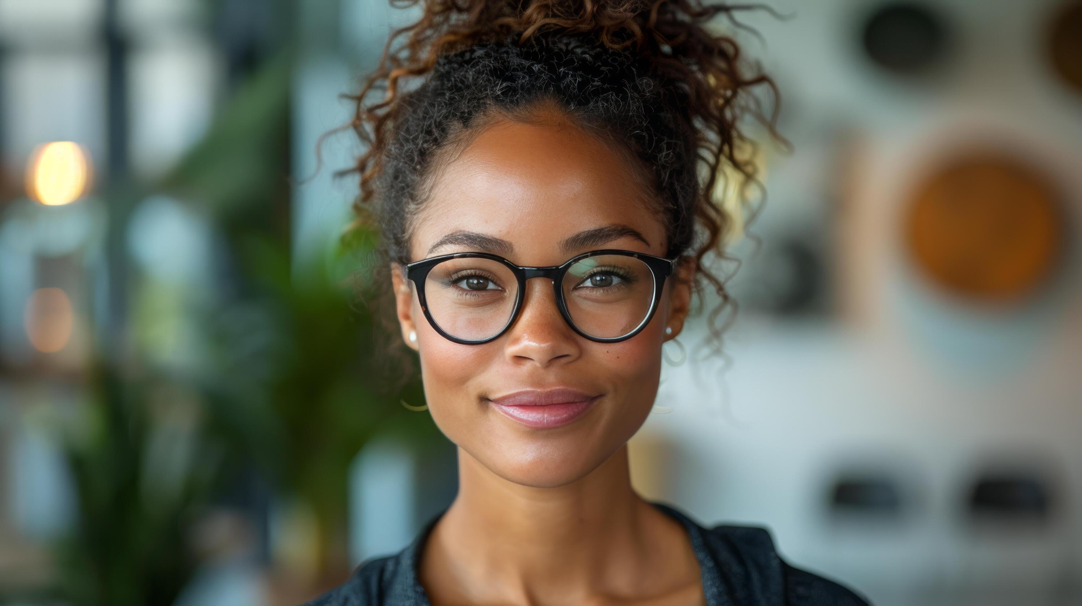 Young Woman With Glasses Smiling Indoors During the Day Stock Free