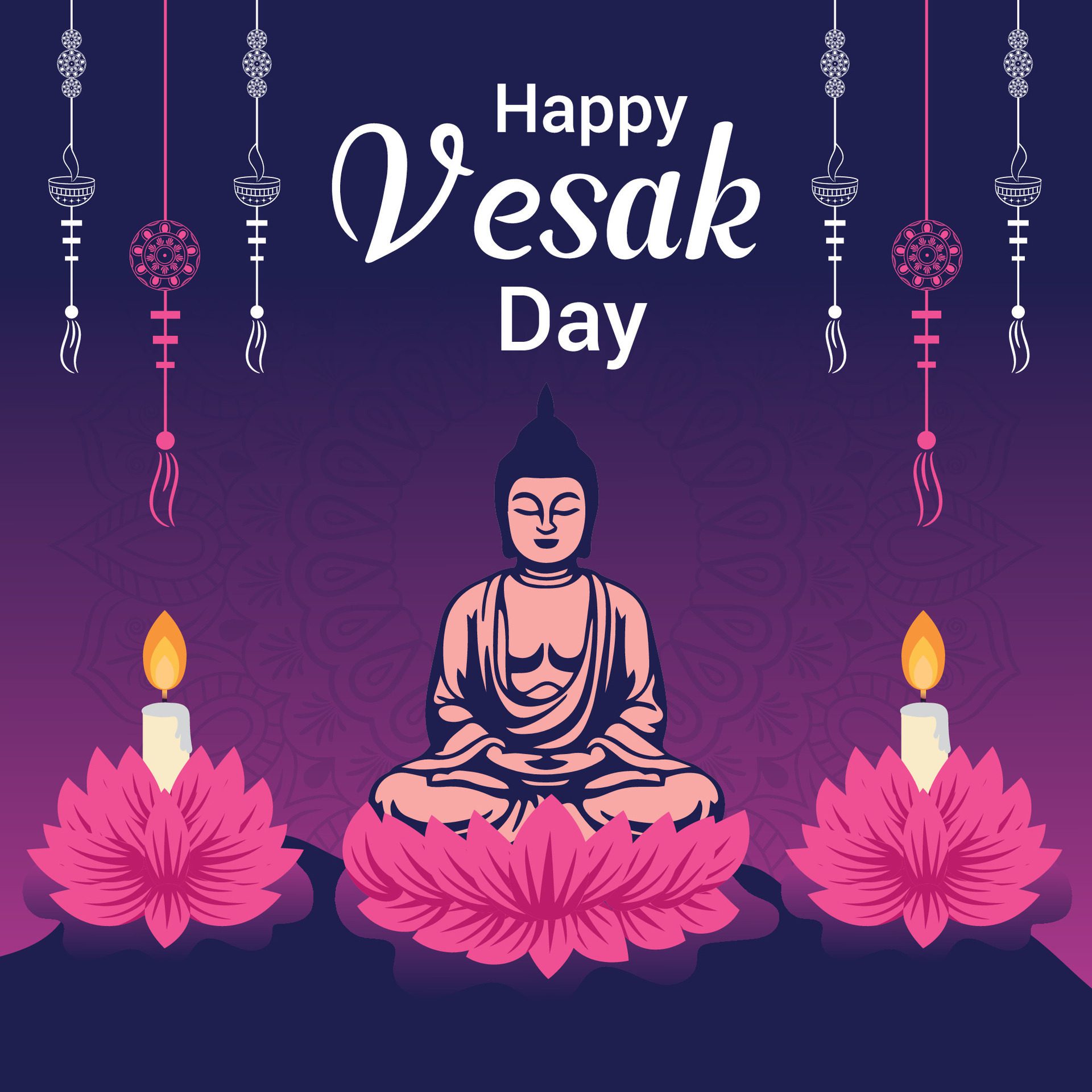 Flat vesak day illustration festival celebration social media post and vesak day Banner Free Vector