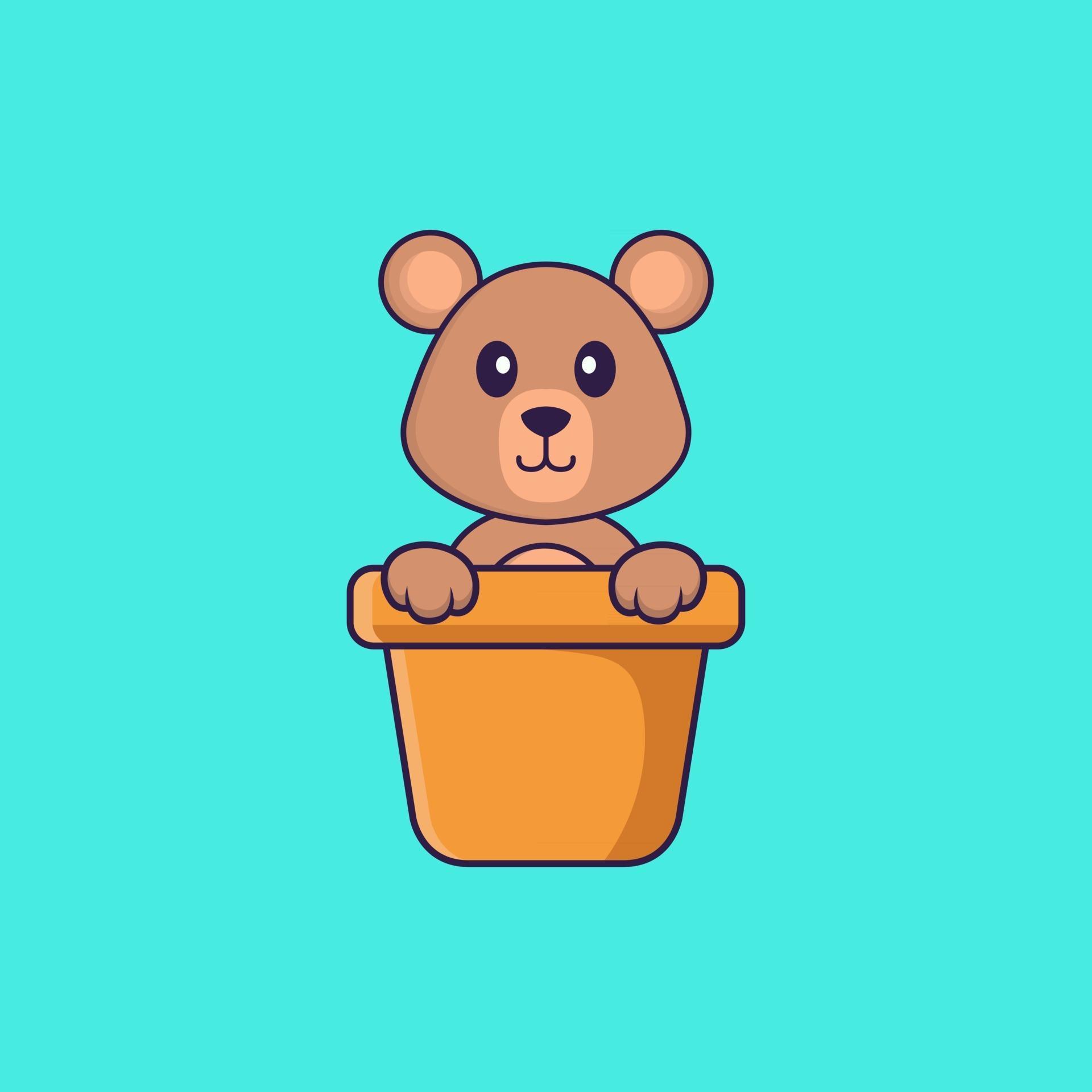 Cute rat in a flower vase. Animal cartoon concept isolated. Can used for t-shirt, greeting card, invitation card or mascot. Flat Cartoon Style Stock Free