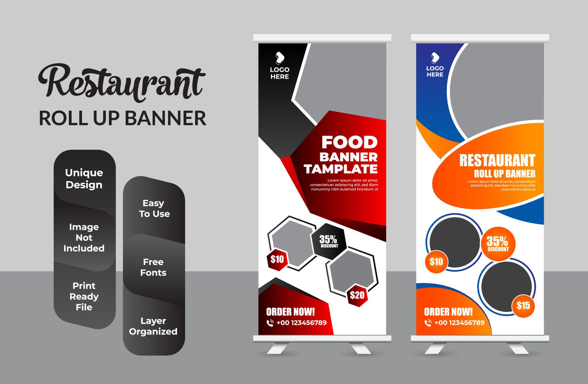 Roll up banner design template modern x-banner set Free Vector