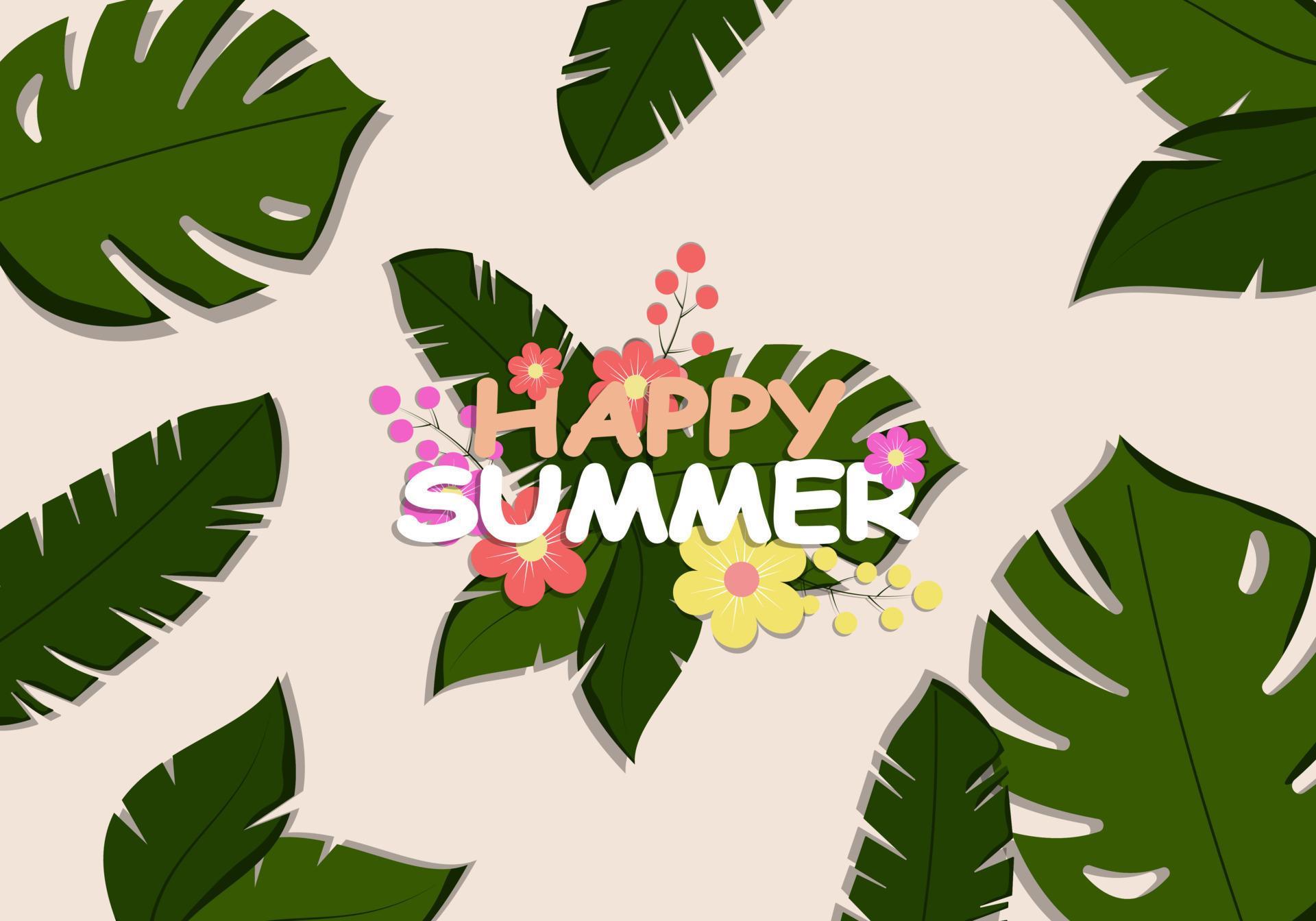 Flat summer background with leaves and flower. Stock Free