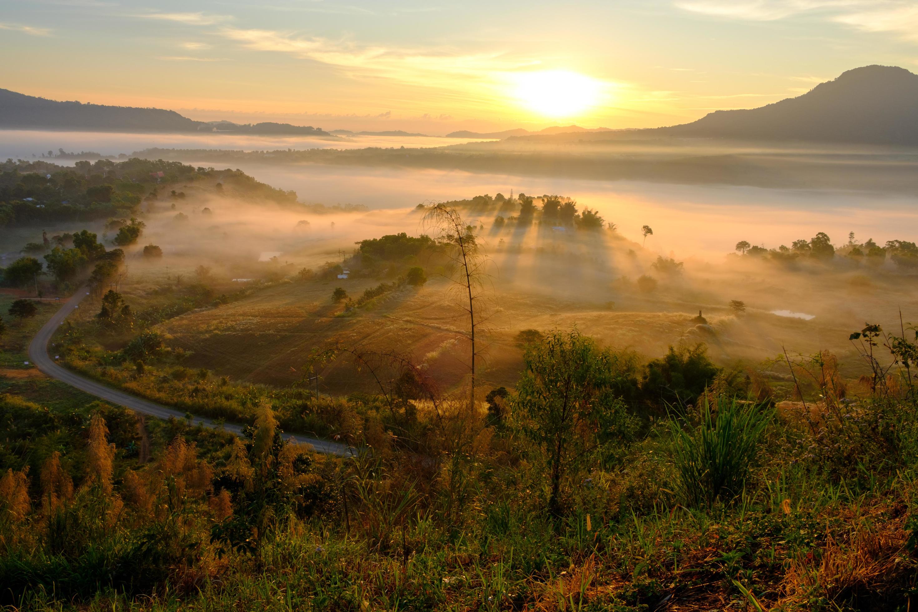 Landscape fog in morning sunrise at Khao Takhian Ngo View Point at Khao-kho Phetchabun,Thailand Stock Free