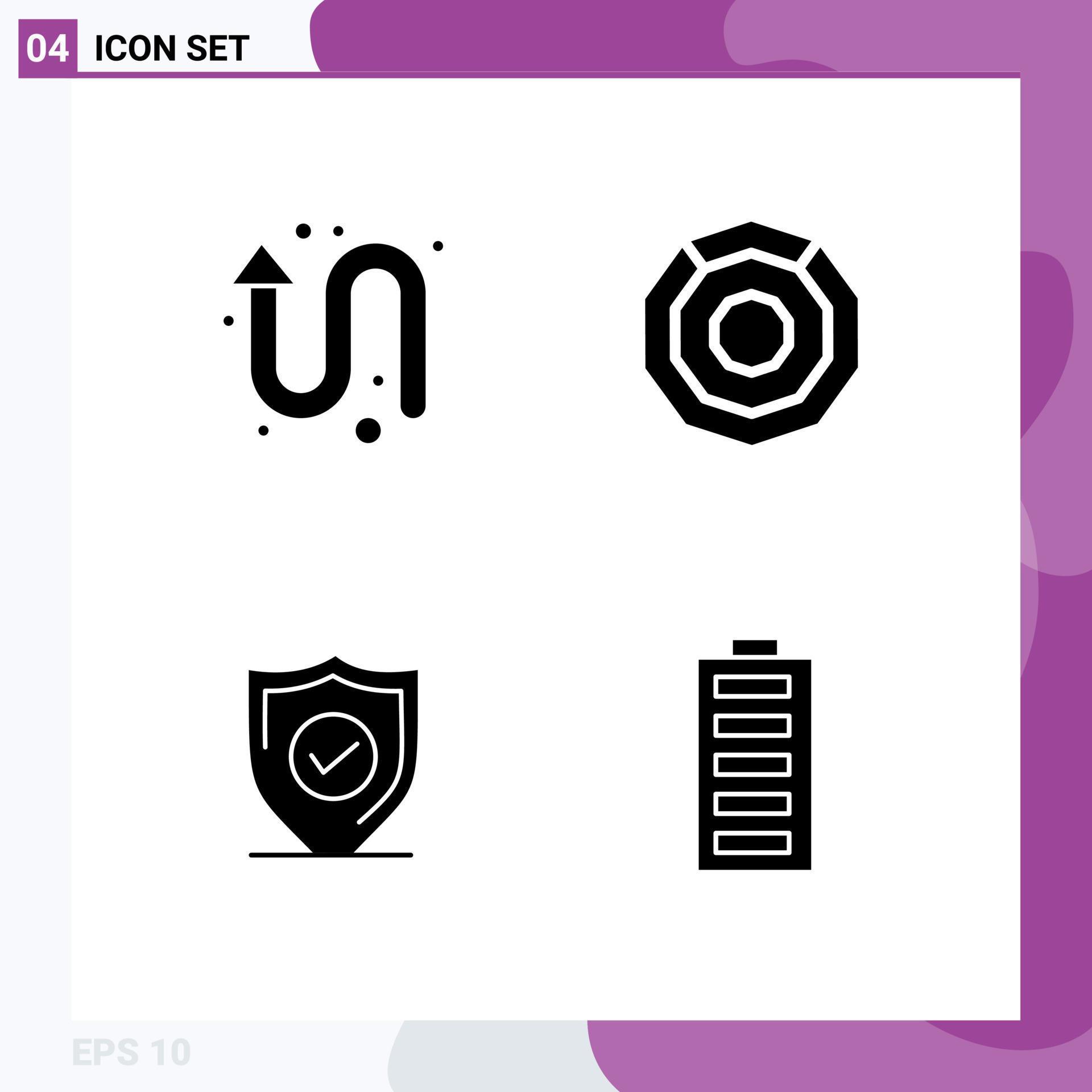 Group of 4 Modern Solid Glyphs Set for arrow protection left up crypto secure Editable Vector Design Elements Stock Free