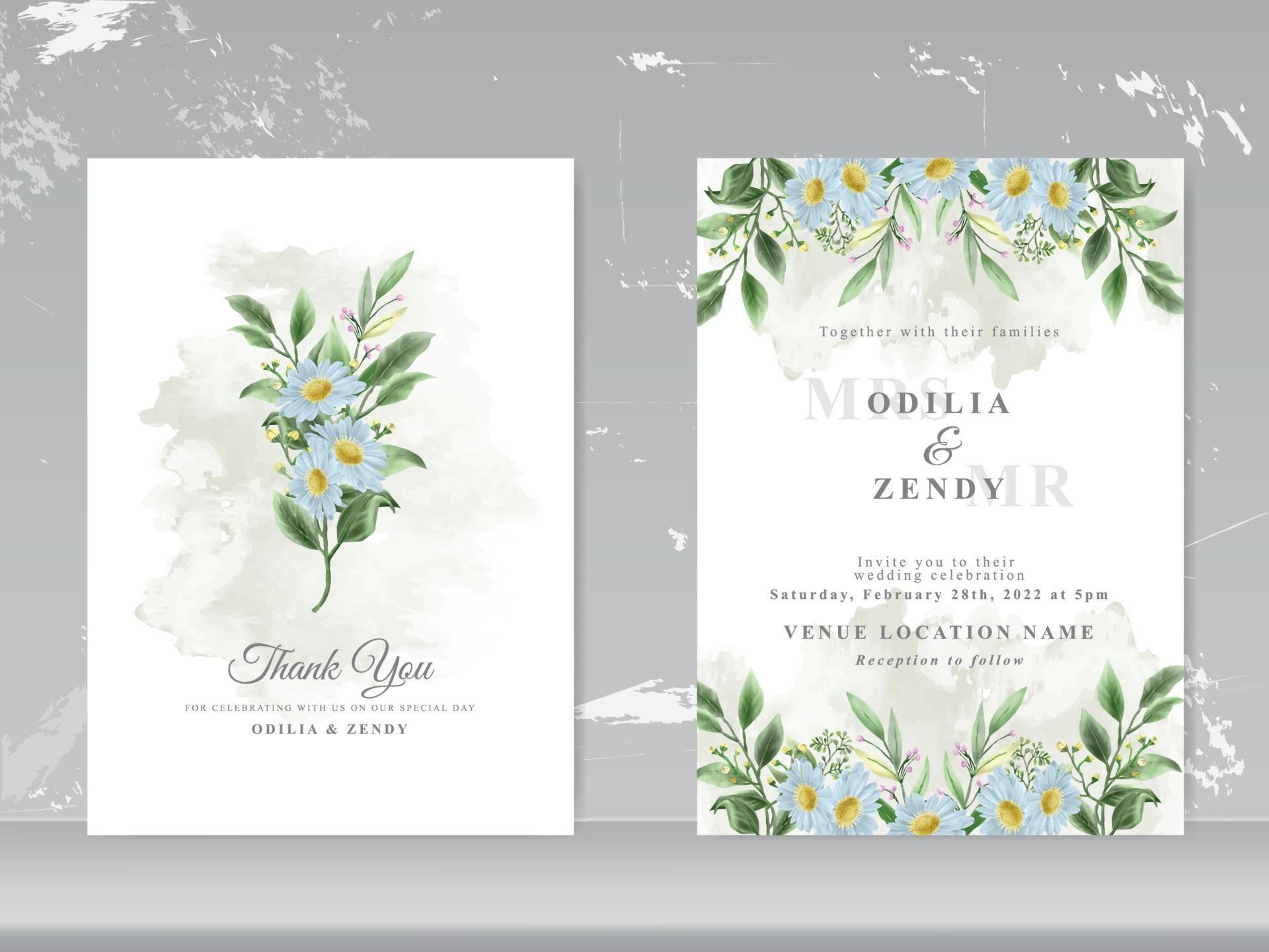 beautiful floral watercolor wedding invitation card set Stock Free