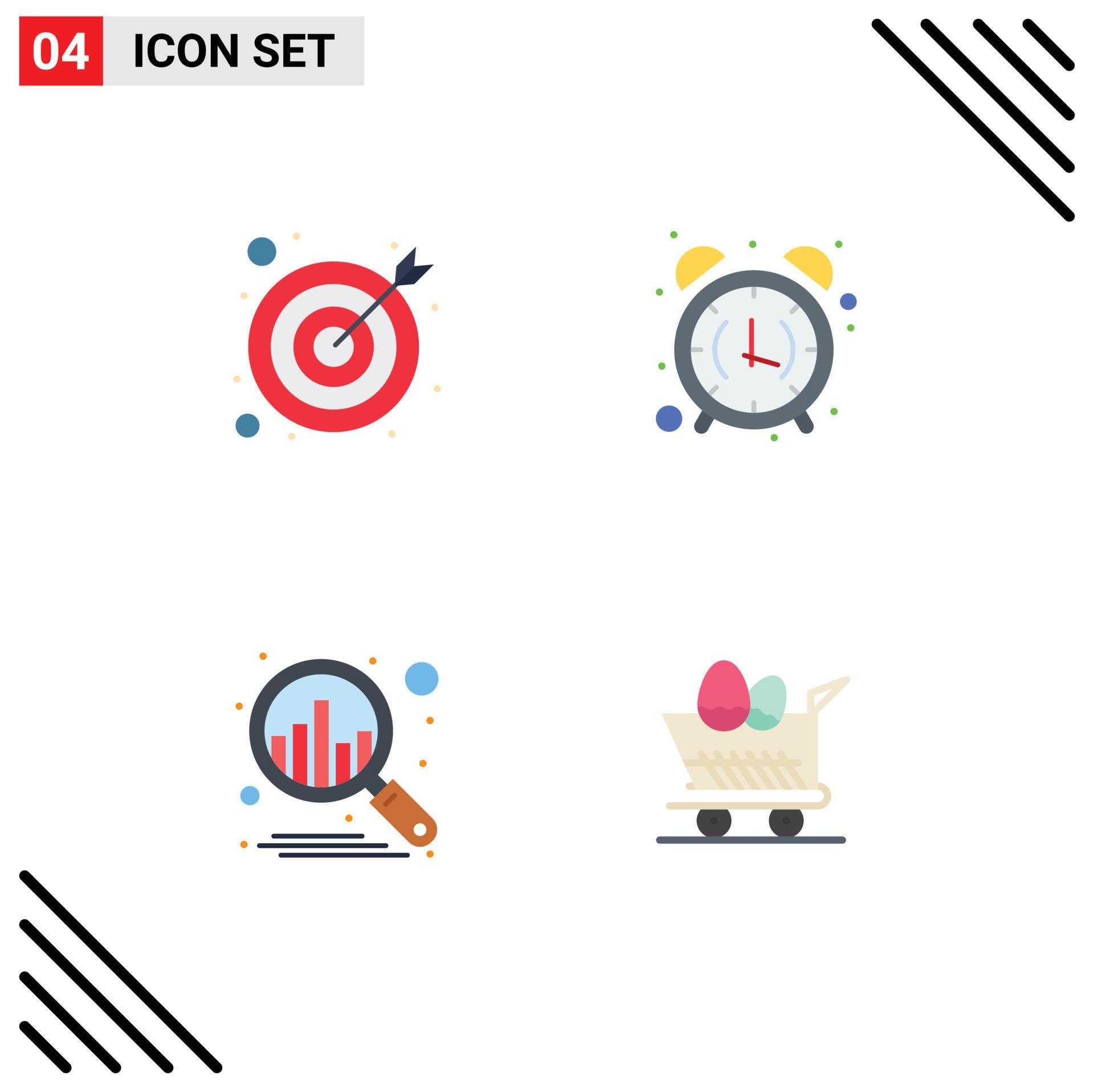 Group of 4 Modern Flat Icons Set for arrow plan alarm morning cart Editable Vector Design Elements Stock Free