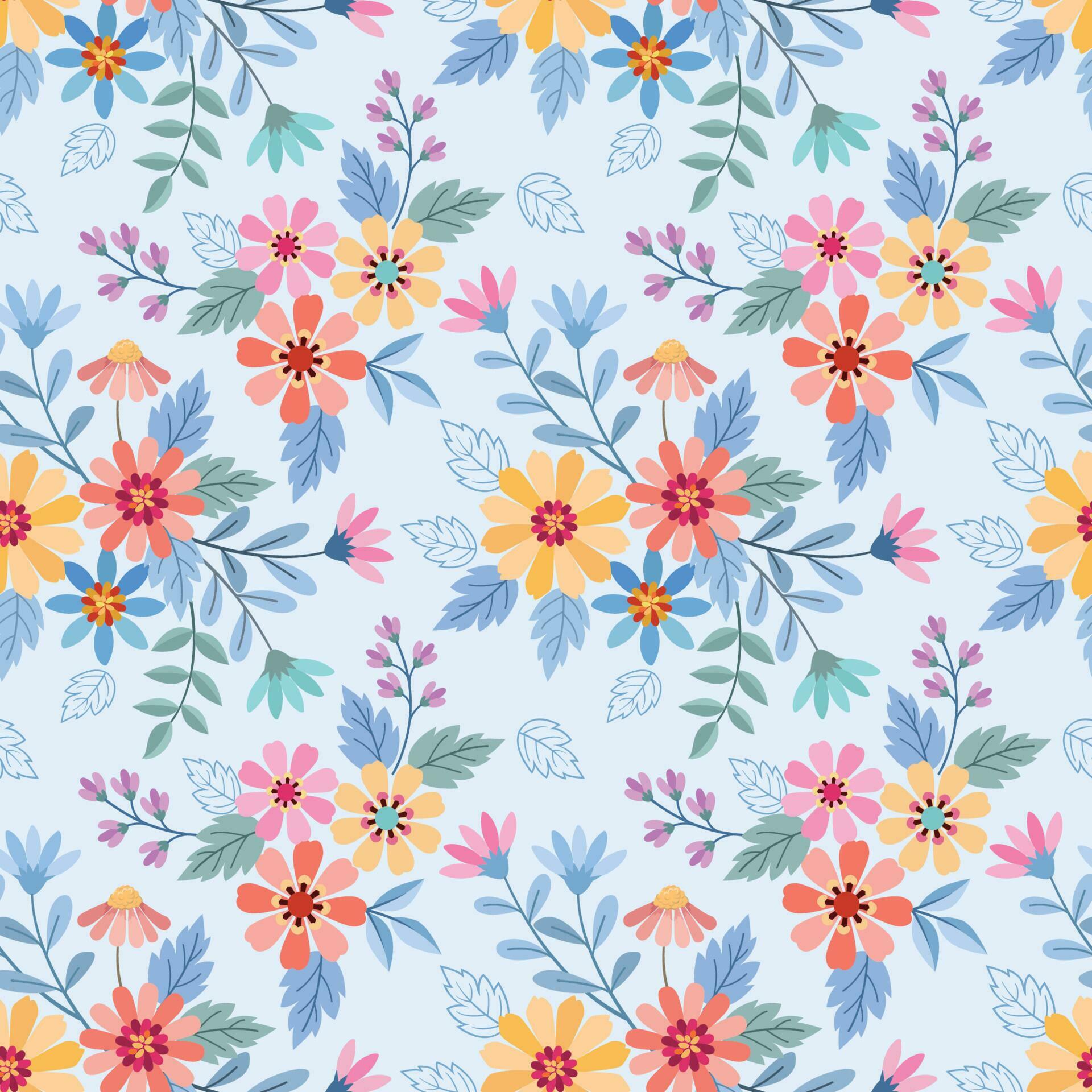 Colorful hand draw flowers seamless pattern. Stock Free