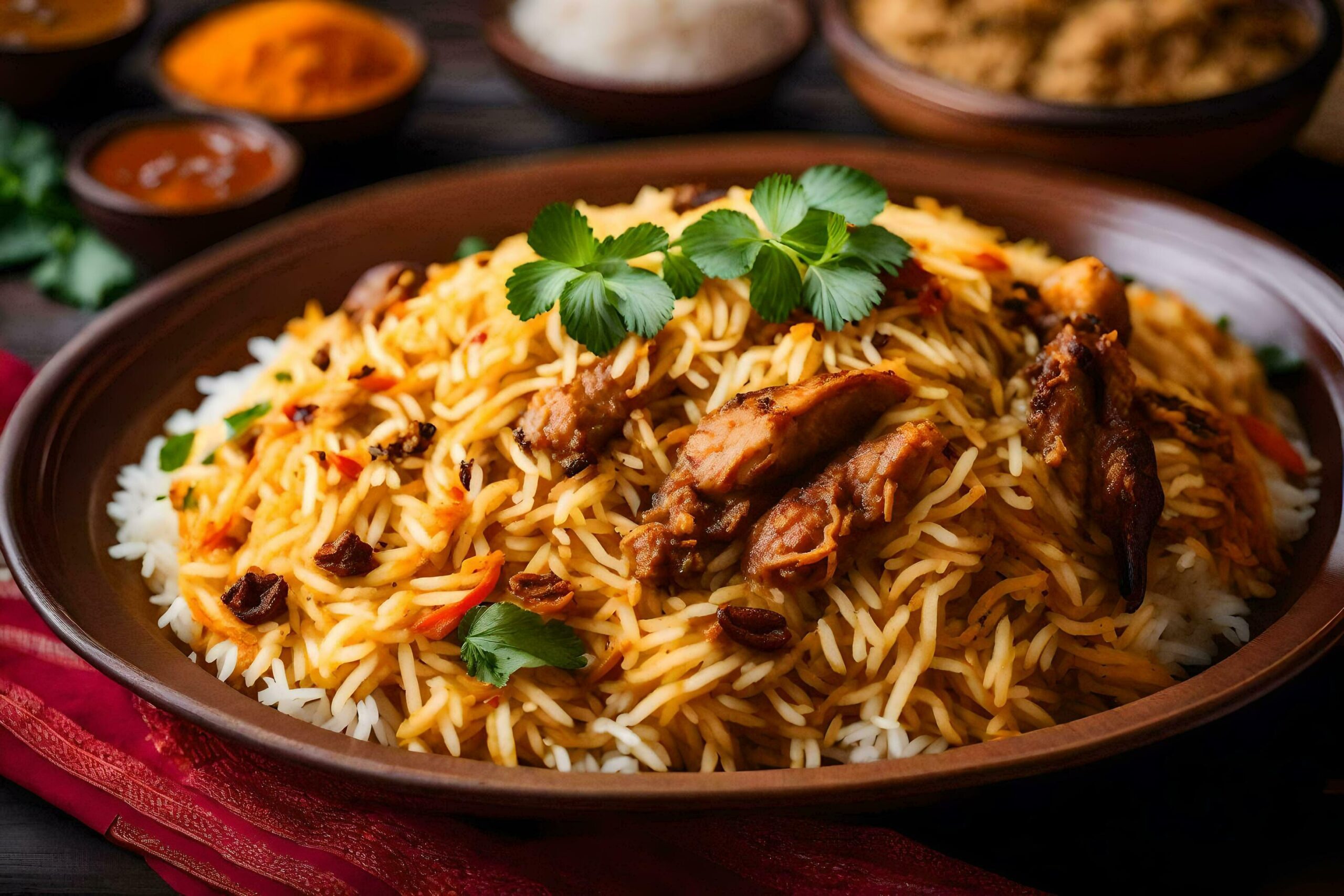 chicken biryani is a popular indian dish made with rice and chicken Free Photo