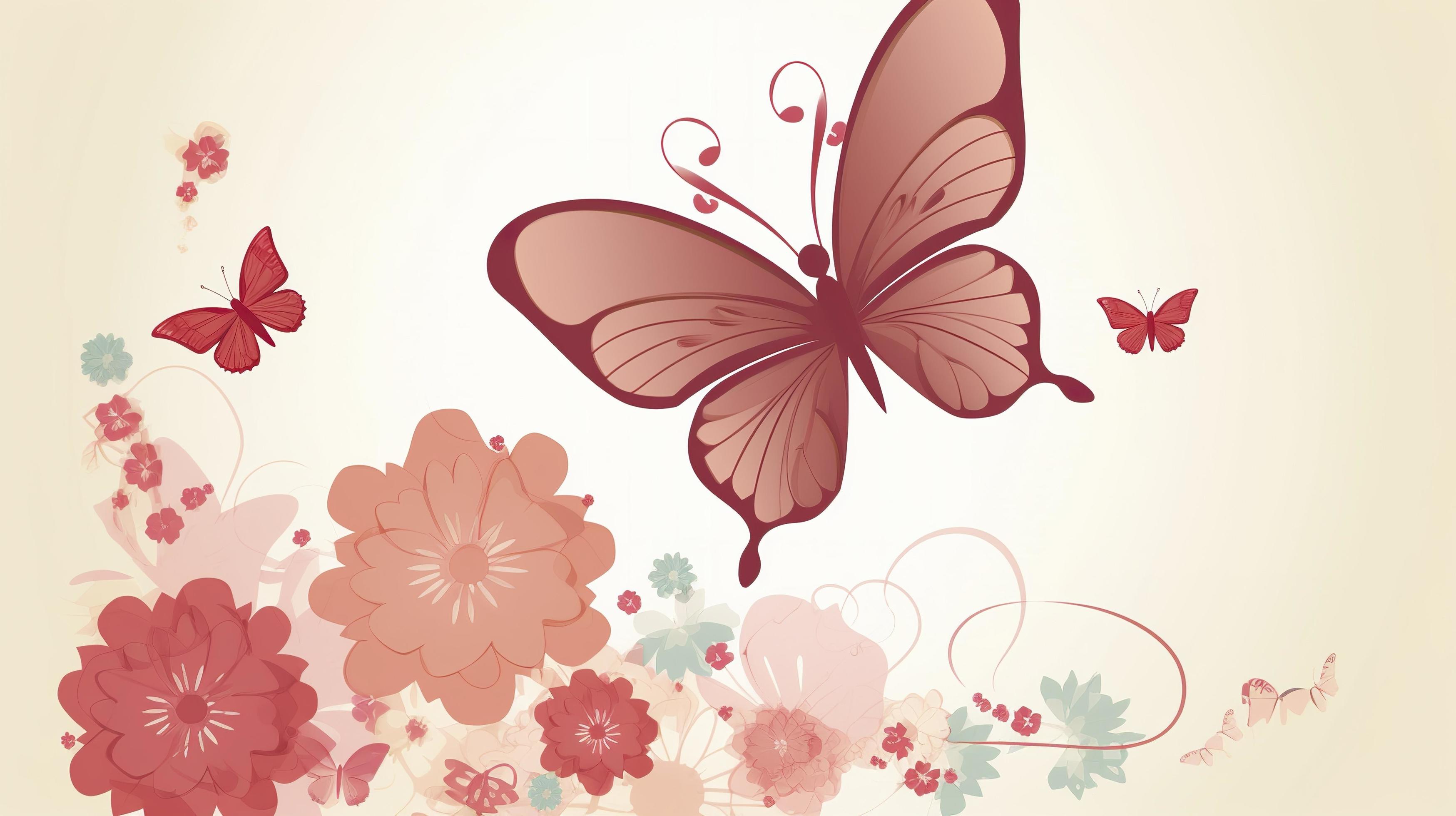 Free mothers day with blooming flowers and butterflies, generat ai Stock Free