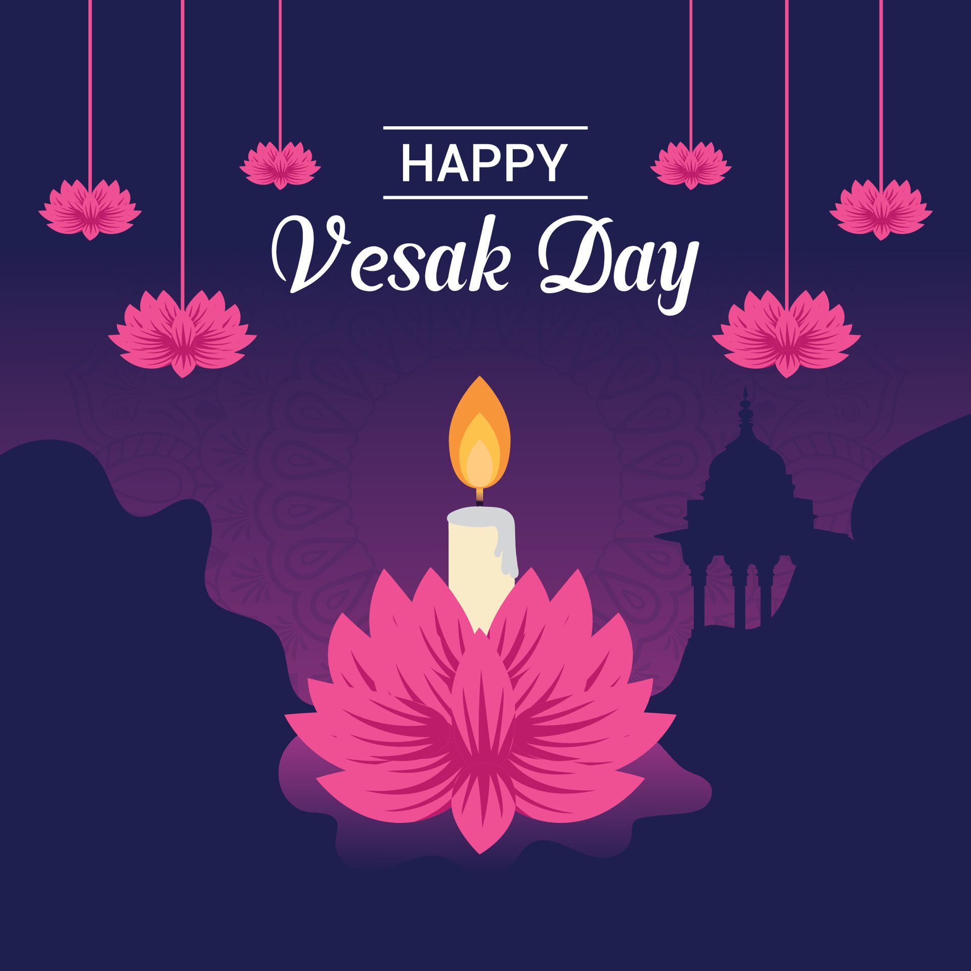 Flat vesak day illustration festival celebration social media post and vesak day Banner Free Vector