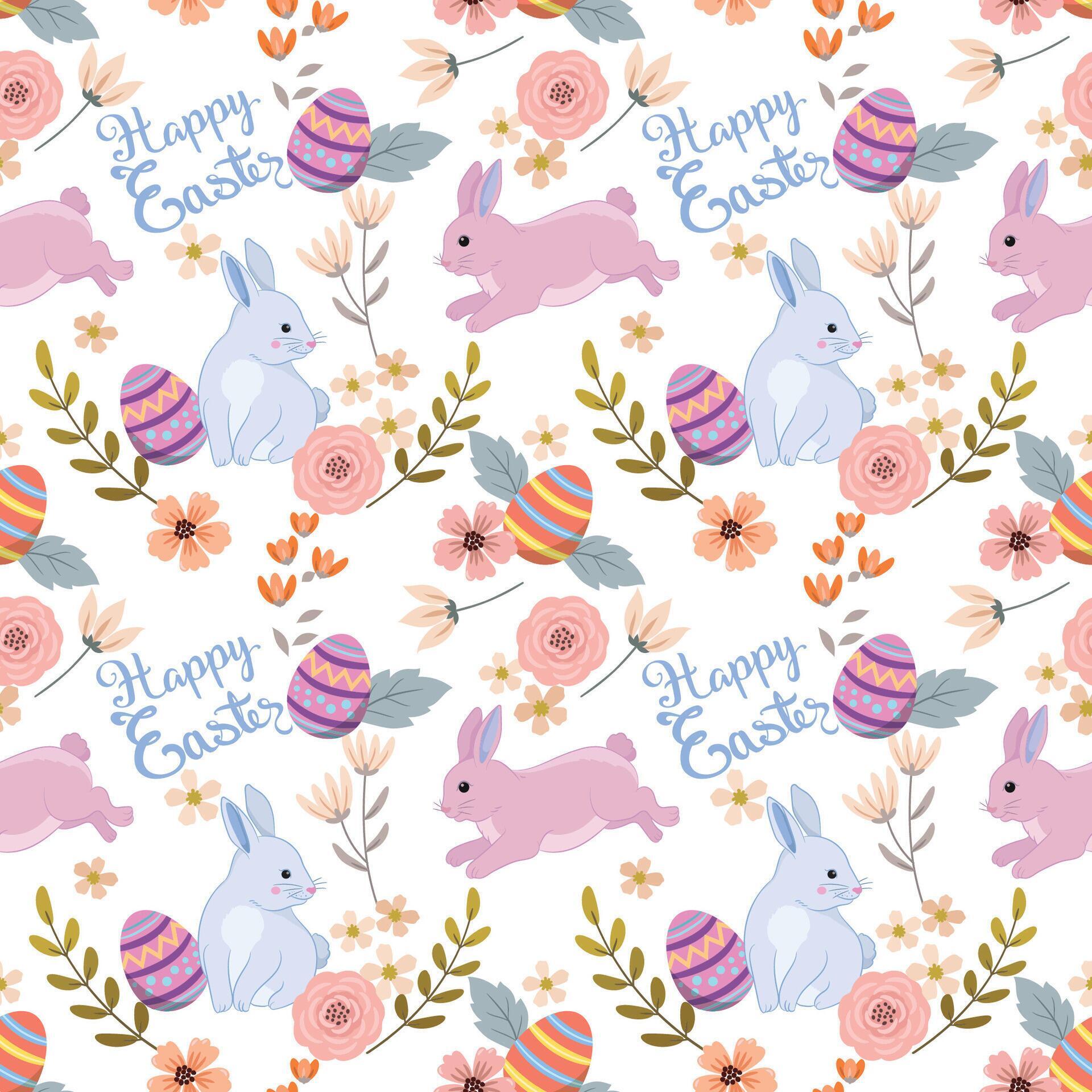 Bunny with Easter egg and flowers seamless pattern Stock Free