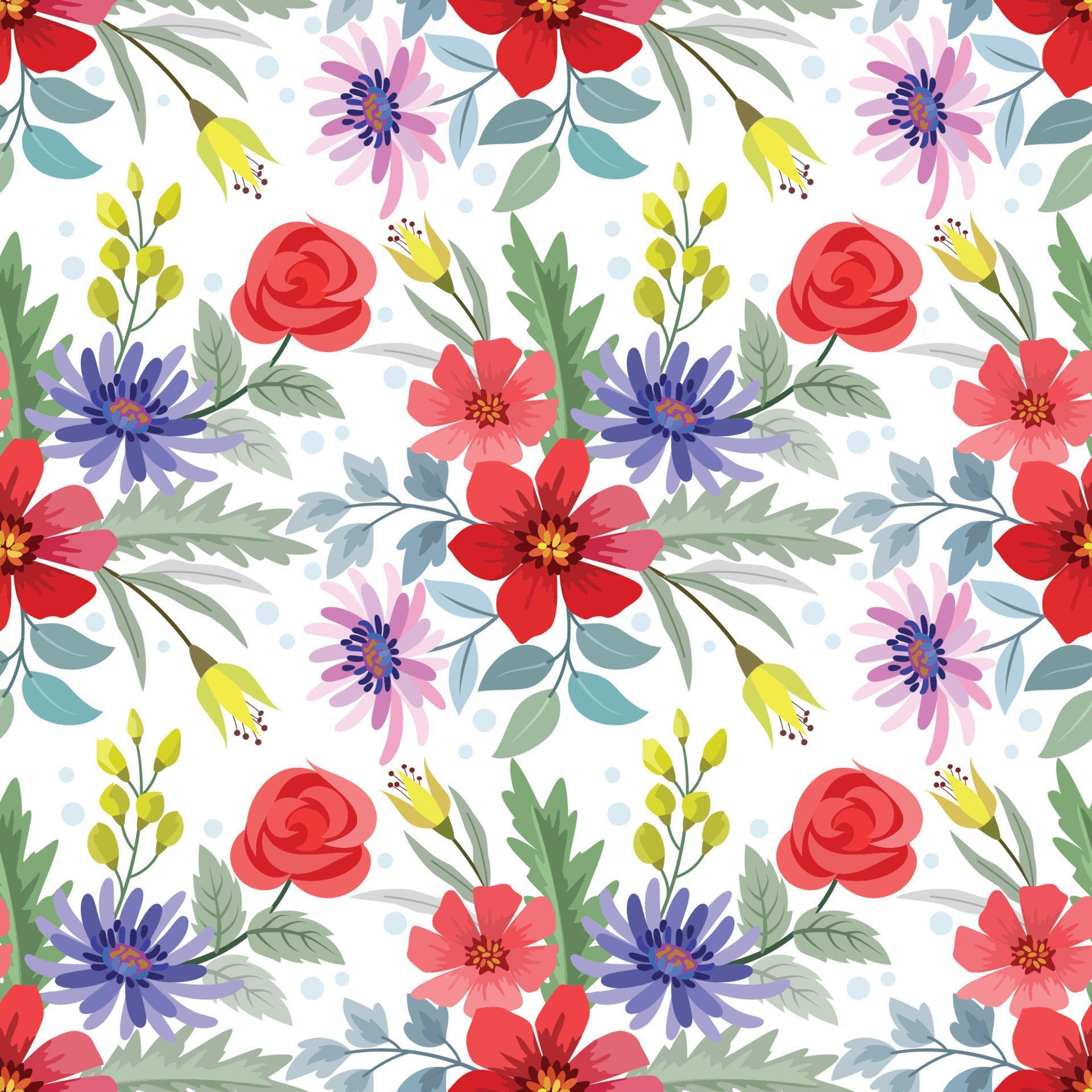 Colorful hand draw flowers seamless pattern Stock Free