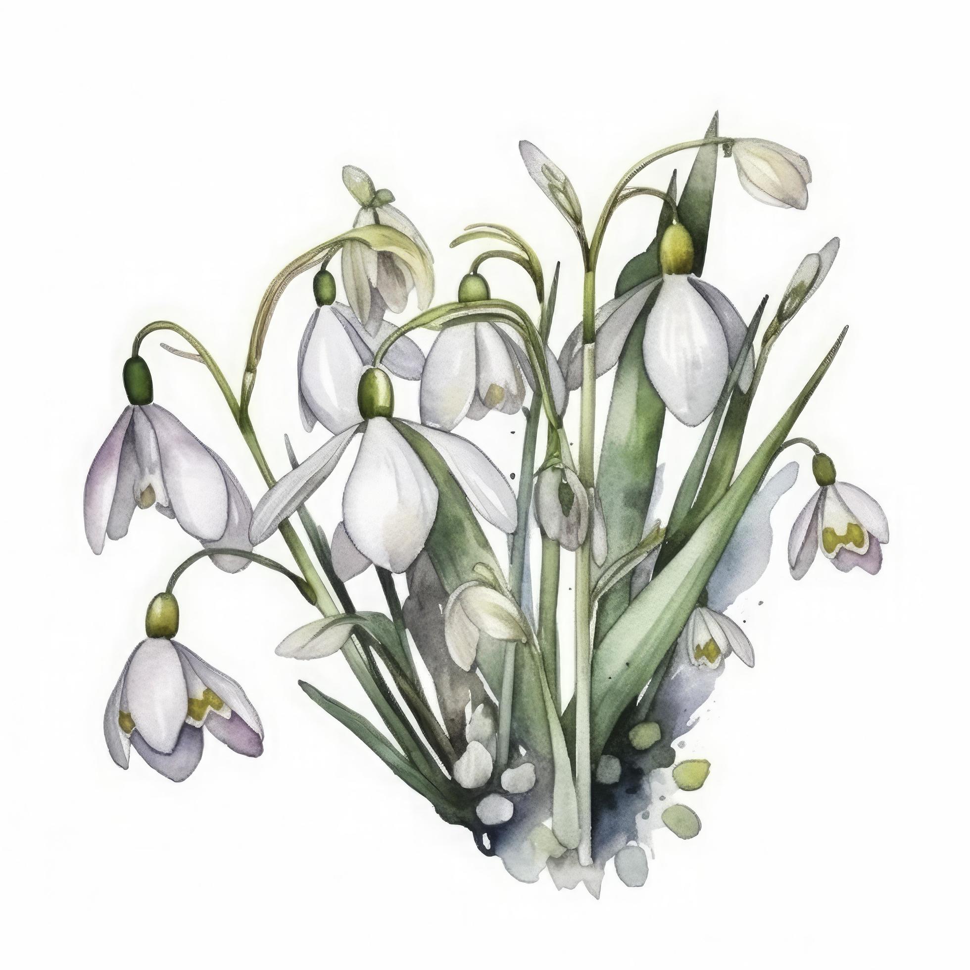 free snowdrops flowers water color, pastel ,white background , generat ai Stock Free