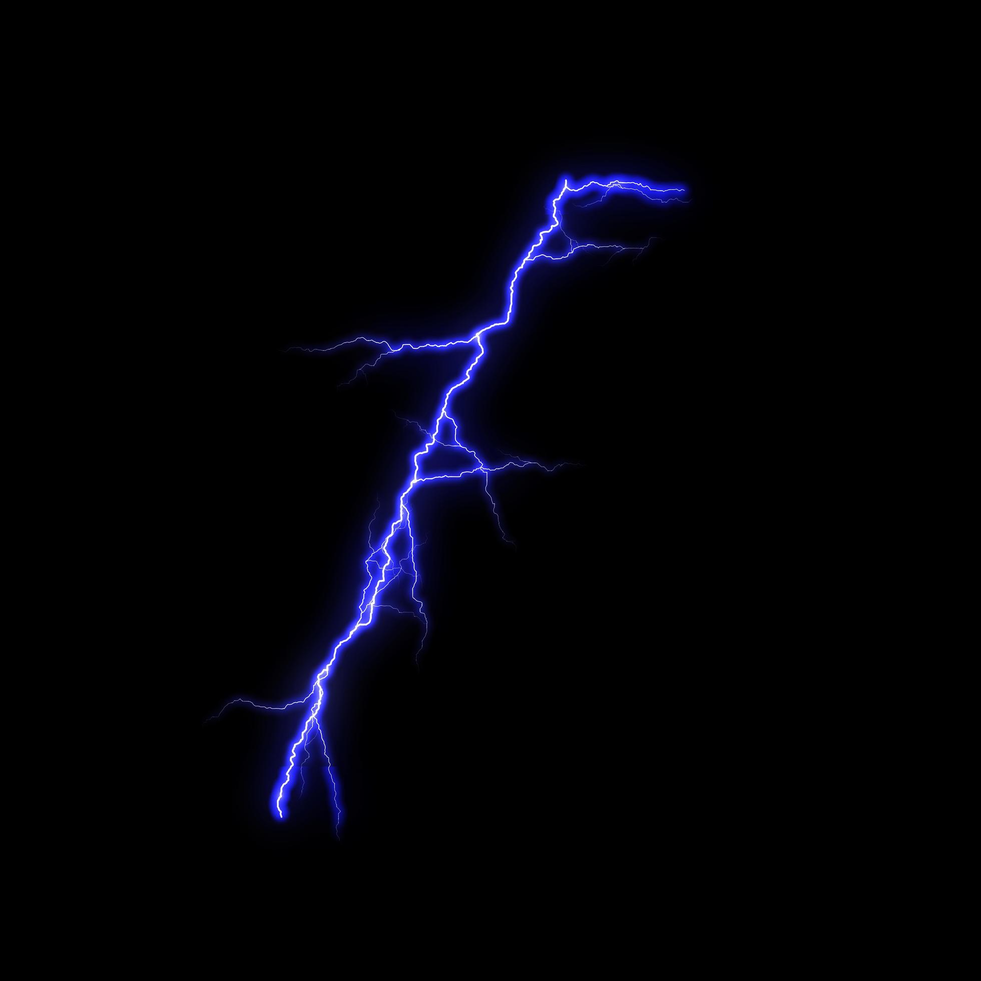 Blue Lightning flash Thunderbolt isolated on black background. Stock Free