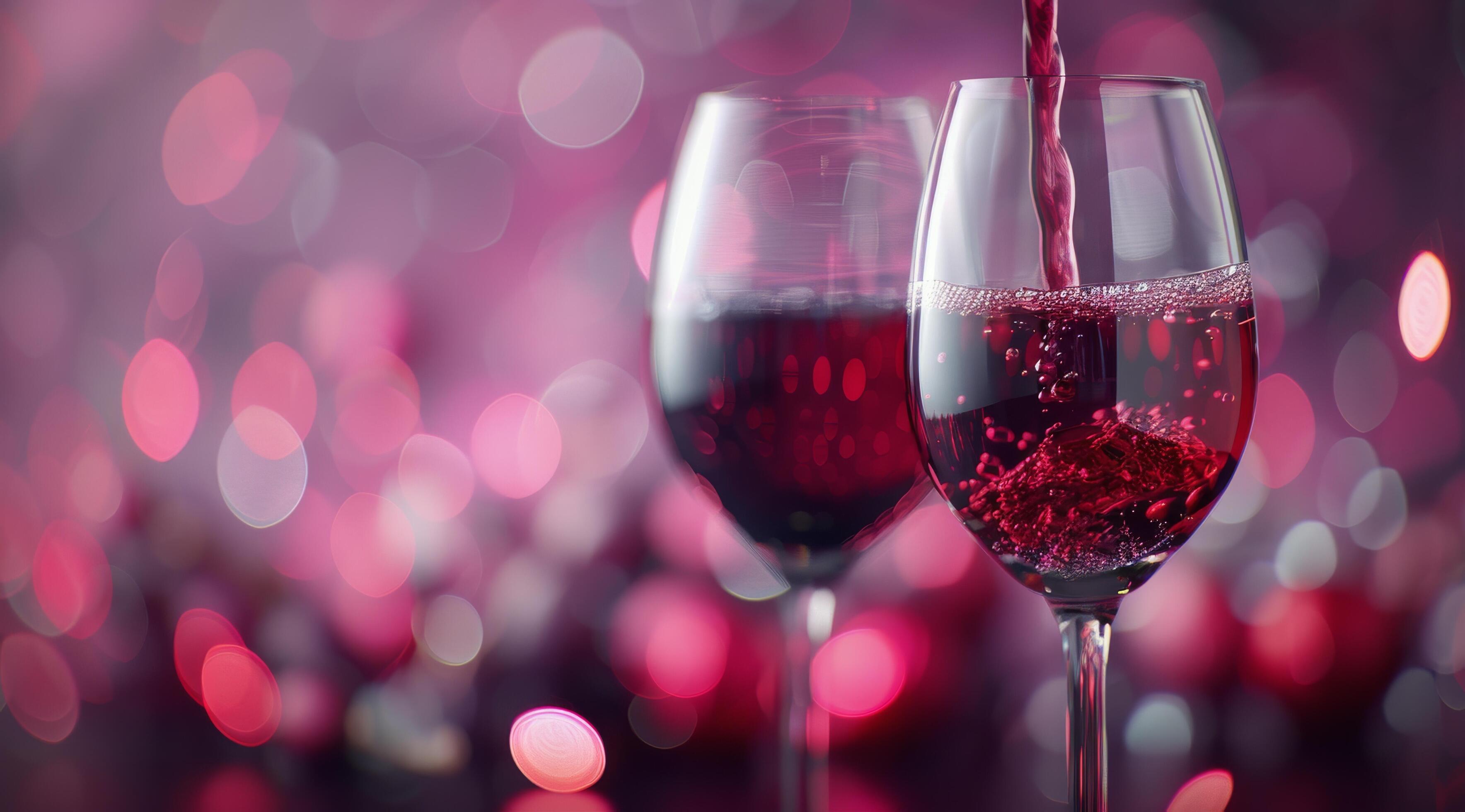 Red Wine Pouring Into Glass Against Bokeh Background Stock Free