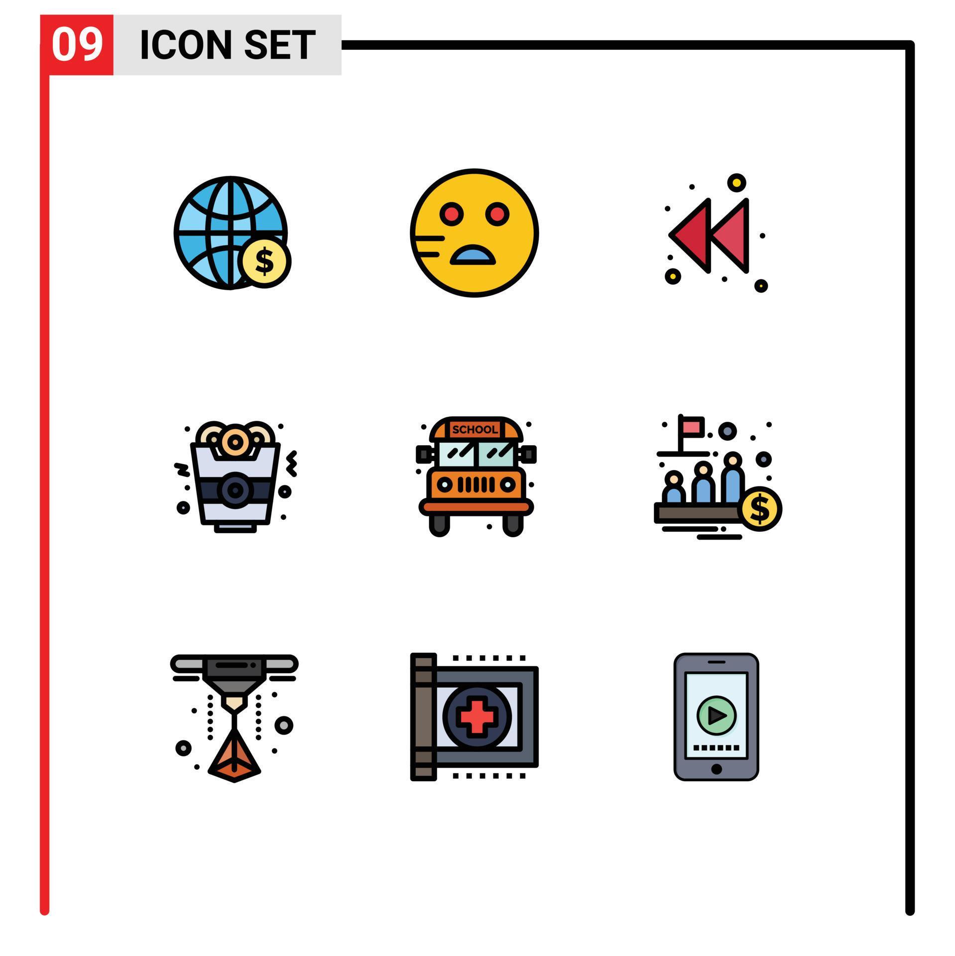 Set of 9 Modern UI Icons Symbols Signs for fund school arrow bus fast food Editable Vector Design Elements Stock Free