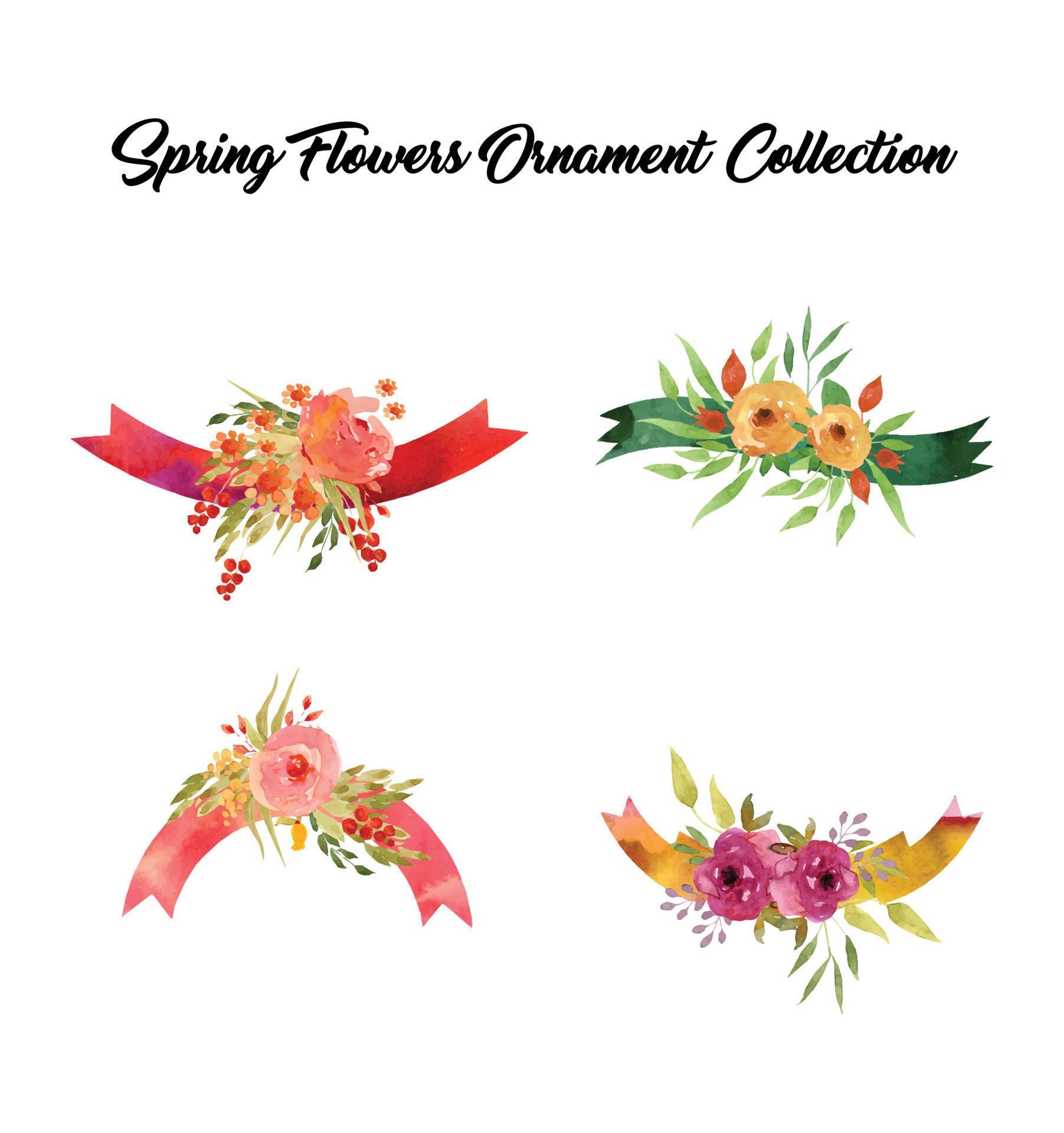 Ornament Collection of Spring Flowers in Watercolor Stock Free