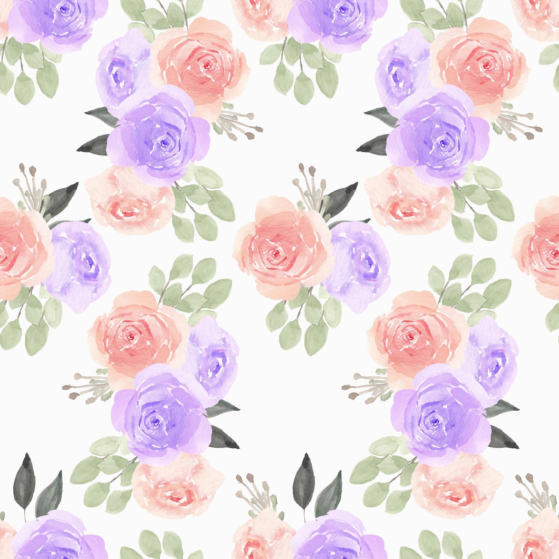 Watercolor Pattern with Purple, Pink Rose Flower Stock Free