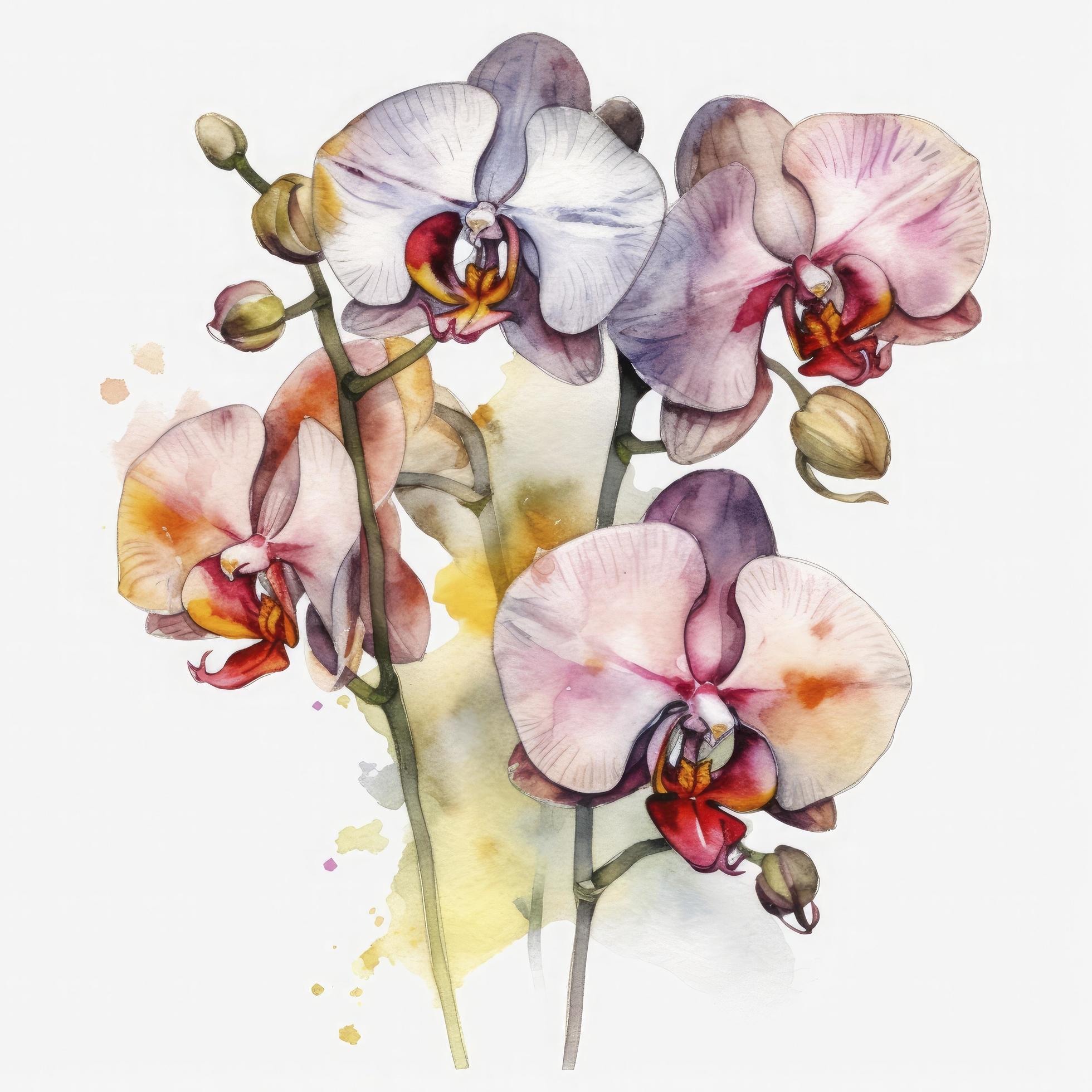 free orchid flowers water color, pastel ,white background , generat ai Stock Free