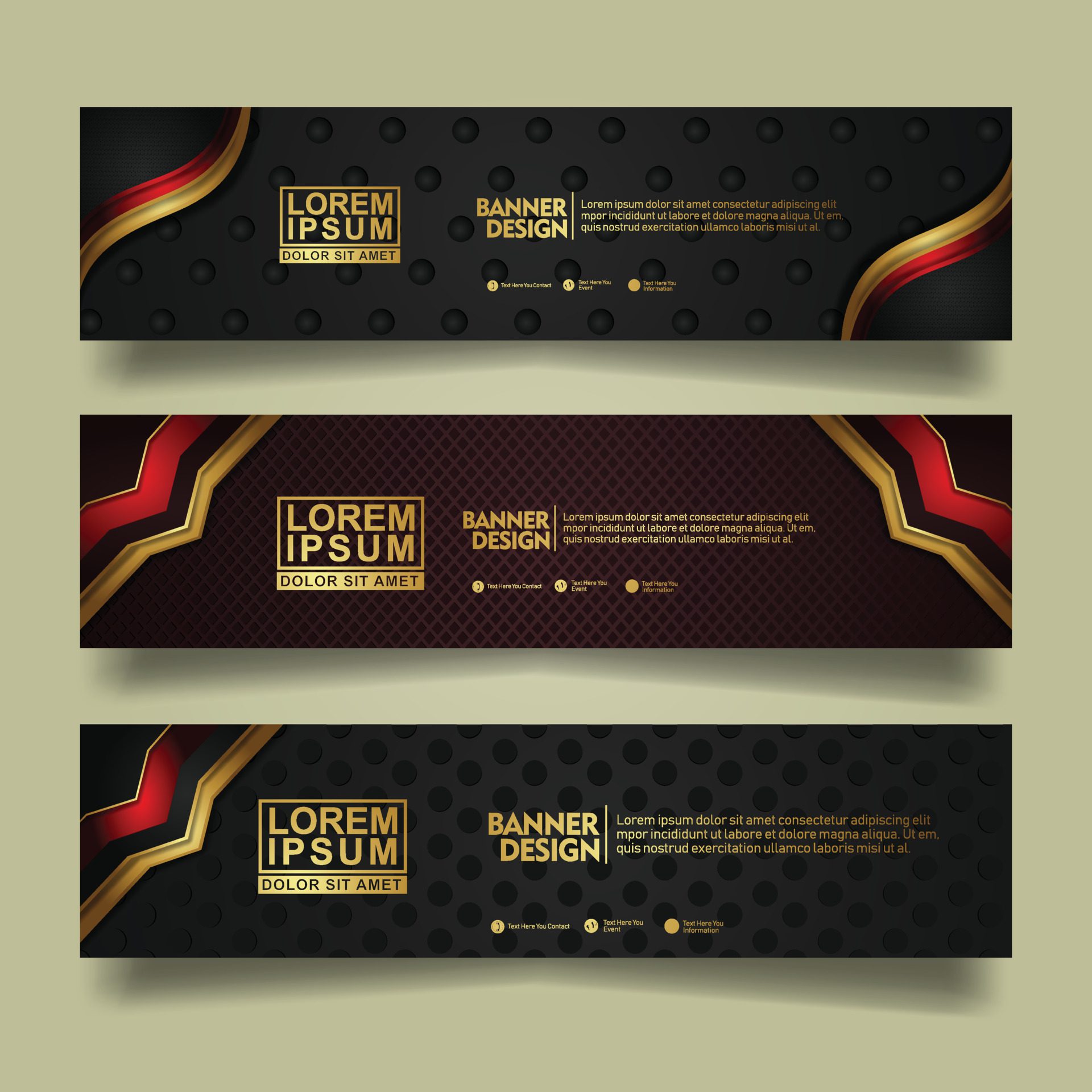 Set banner template design with luxury and elegant lines shape ornament effect on texture pattern background Free Vector