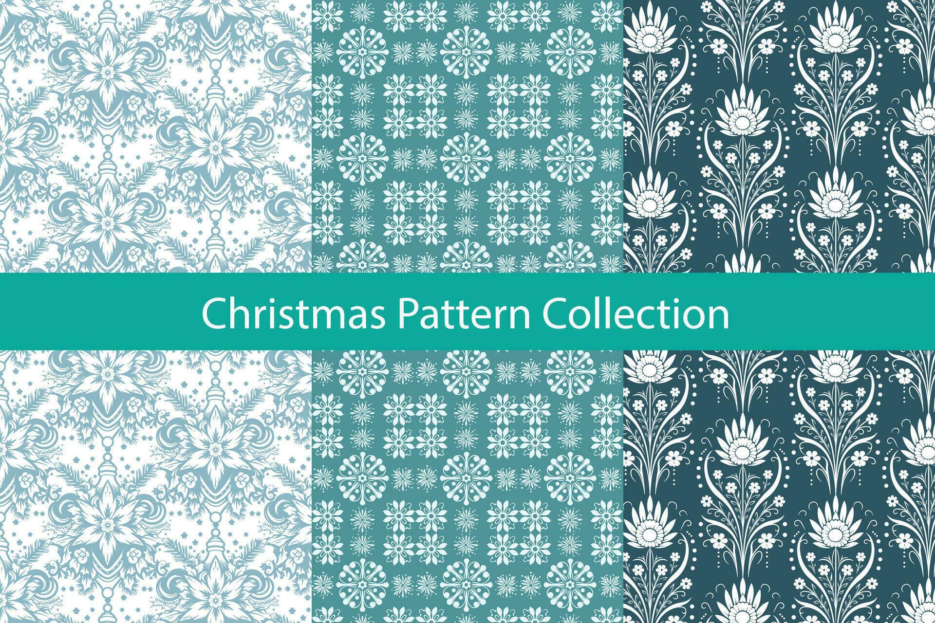 Blue and White Christmas Patterns of Snowflakes, Flowers Stock Free