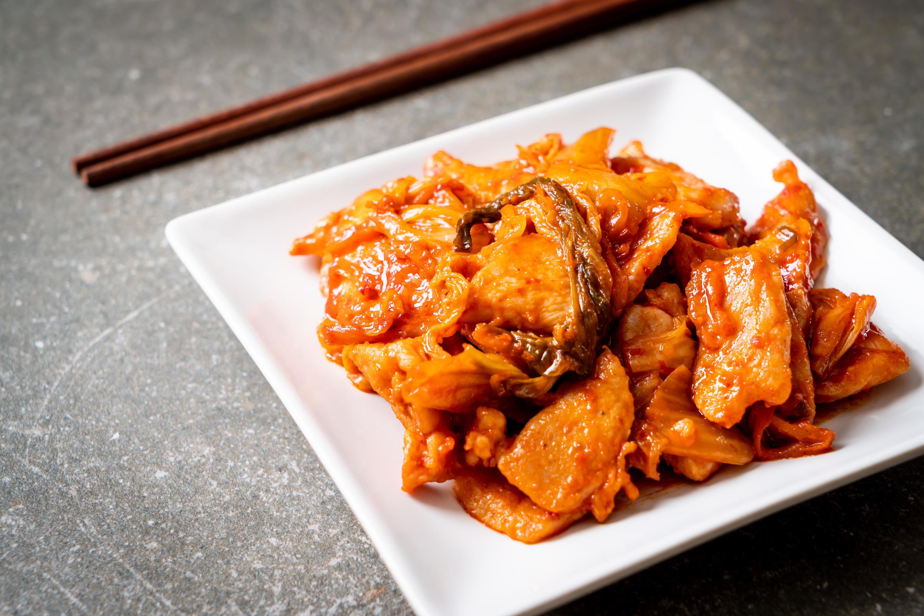 Stir-fried pork with kimchi – Korean food style Stock Free