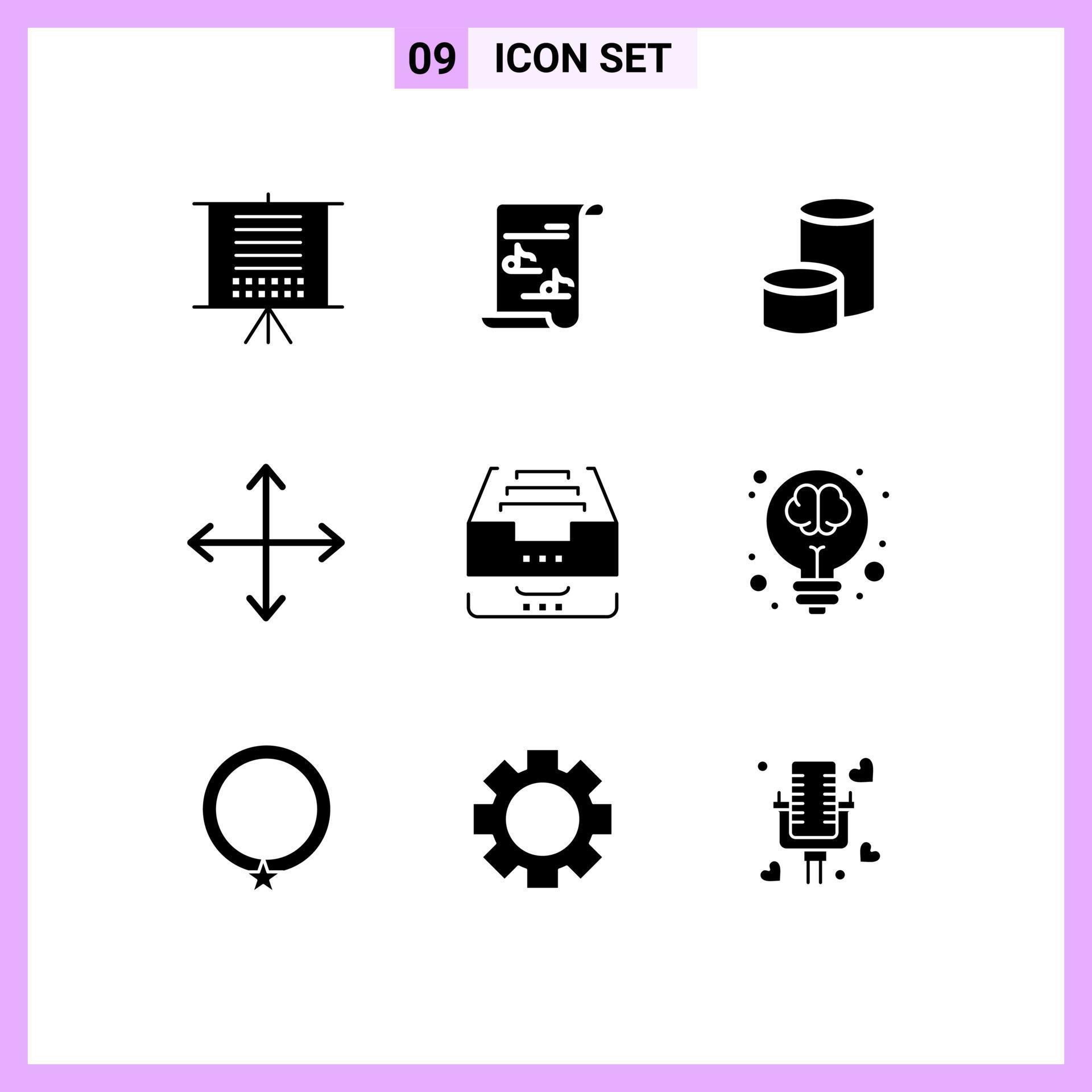 Modern Set of 9 Solid Glyphs and symbols such as box opposites nova coin navigation arrows Editable Vector Design Elements Stock Free