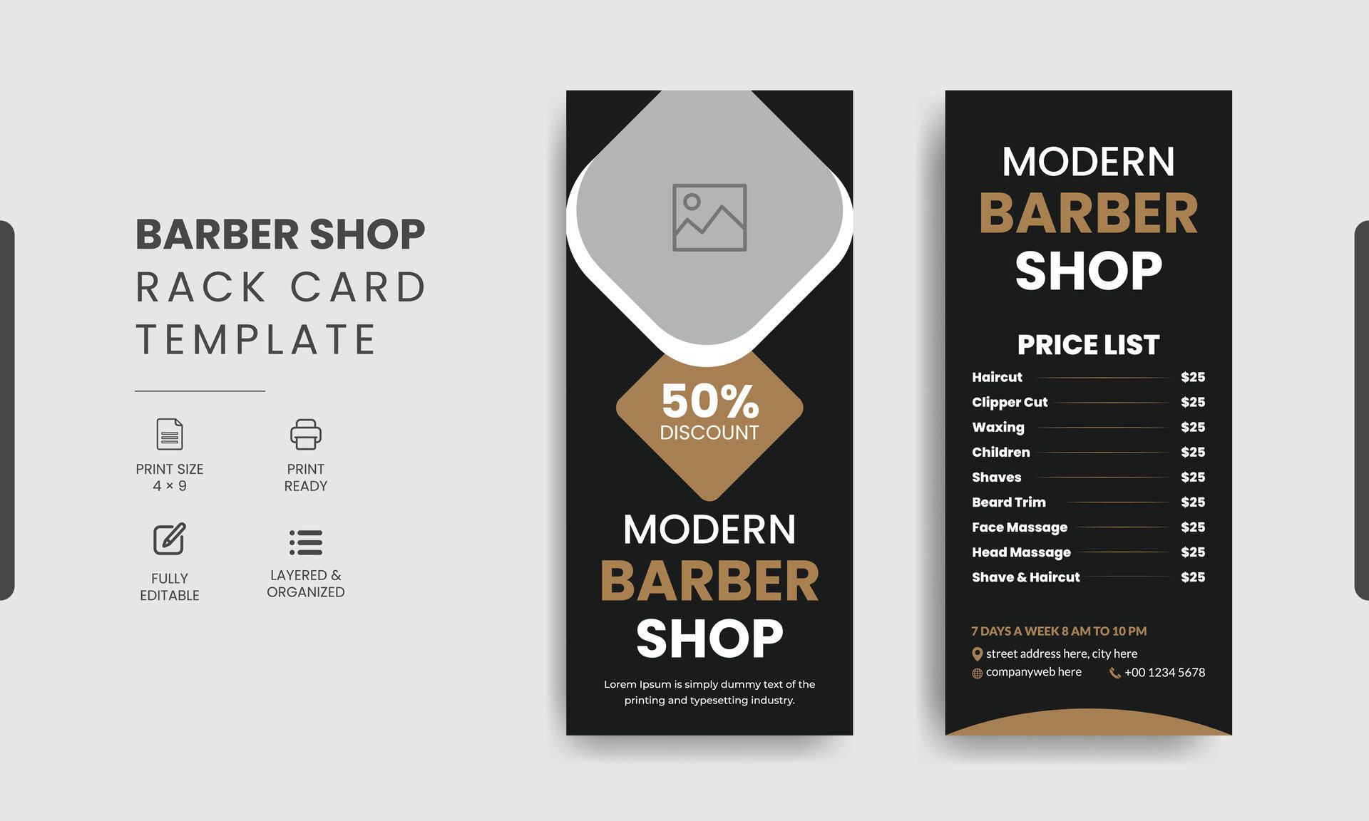 Barbershop Rack Card or Dl Flyer Roll-up Banner Template Beauty Salon Rack Card Design Free Vector