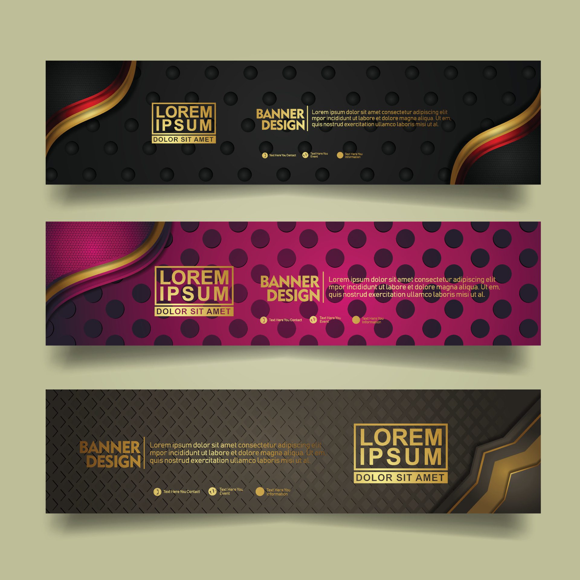 Set banner template design with luxury and elegant lines shape ornament effect on texture pattern background Free Vector