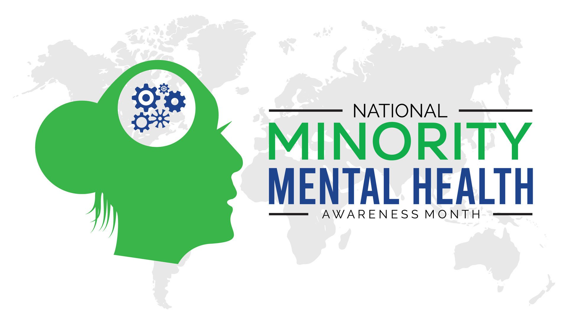 National Minority Mental Health Awareness Month observed every year in July. Template for background, banner, card, poster with text inscription. Free Vector