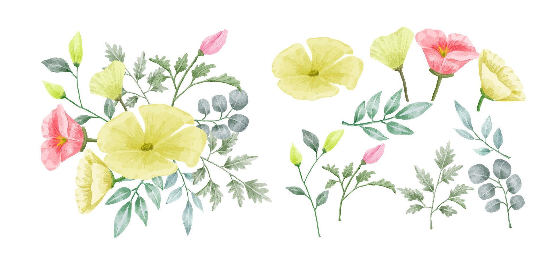 A set of flowers painted in watercolor Stock Free