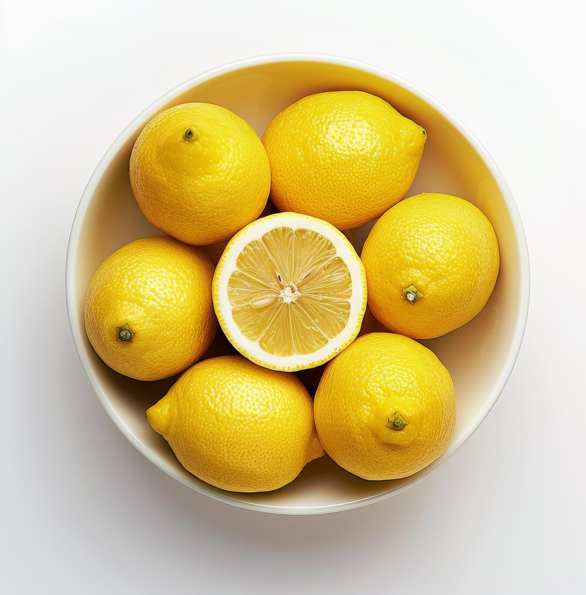 Lemons in Bowl on White Background Stock Free